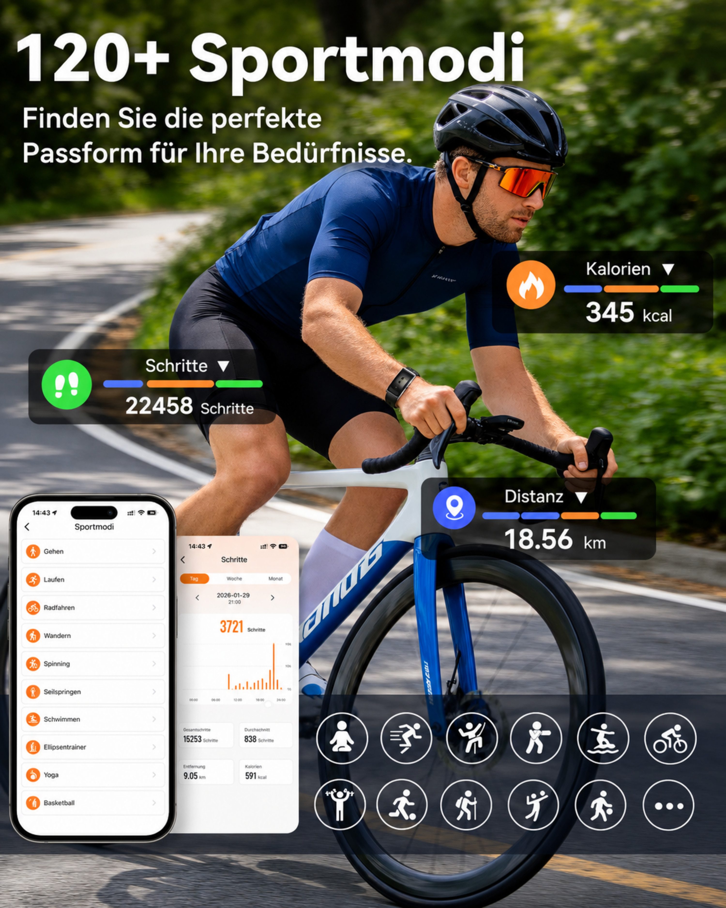 RUHE Fitness-Tracker Smart Band Metall Fitness Armband ohne Display Herren Damen Metall (Fitness Armband, 1-tlg., Mit Extra Armband aus Nylon), Akku +1 Monat Laufzeit Pulsmesser 24/7 Schlafmonitor Schrittzähler schwarz