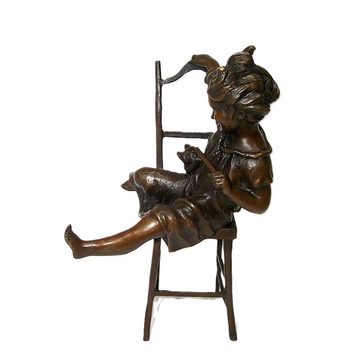 Linoows Dekoobjekt Bronze Skulptur, Bronzefigur, Kind mit Katze, Edle Bronze Plastik signiert Iffland