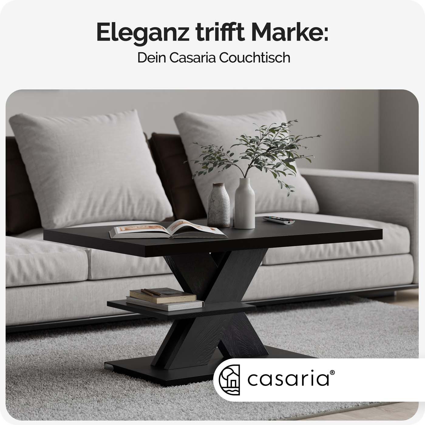 Casaria Couchtisch, Holz 2 Ablagen 90x60cm Modern Eckig Kratzfest Schwarz günstig online kaufen