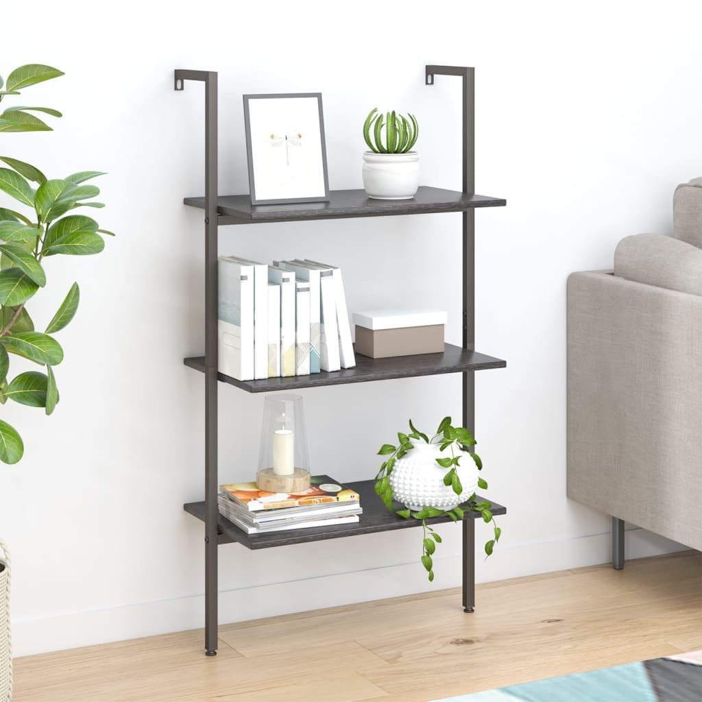 furnicato Bücherregal Anlehnregal 3 Ablagen 64 x 35 x 120,5 cm Schwarz, 1-tlg., Stabiles Bücherregal mit Wandhalterung für dein Wohnzimmer