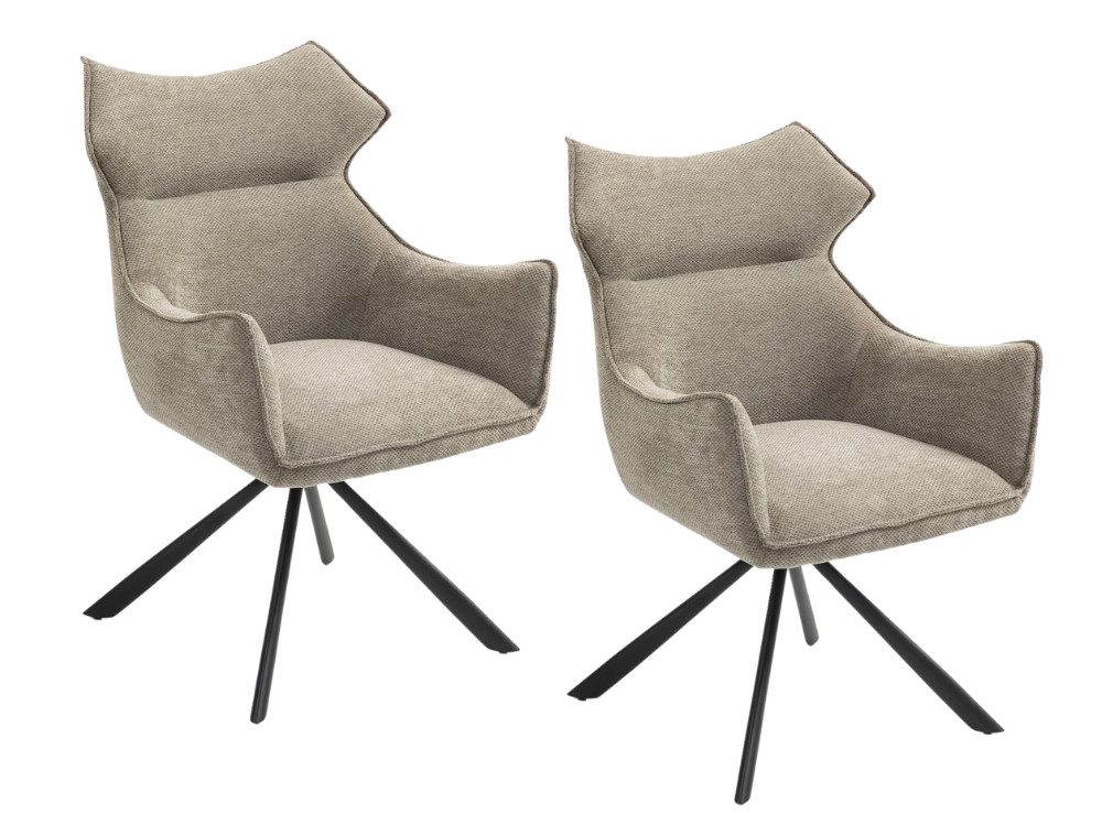 WOLF MÖBEL Esszimmerstuhl Drehstuhl Rachel, Armlehne, hellgrau - mit Rückstellfunktion, 2er SET (60x65x91), Drehstuhl Rachel, Armlehne, hellgrau - mit Rückstellfunktion, 2er SET