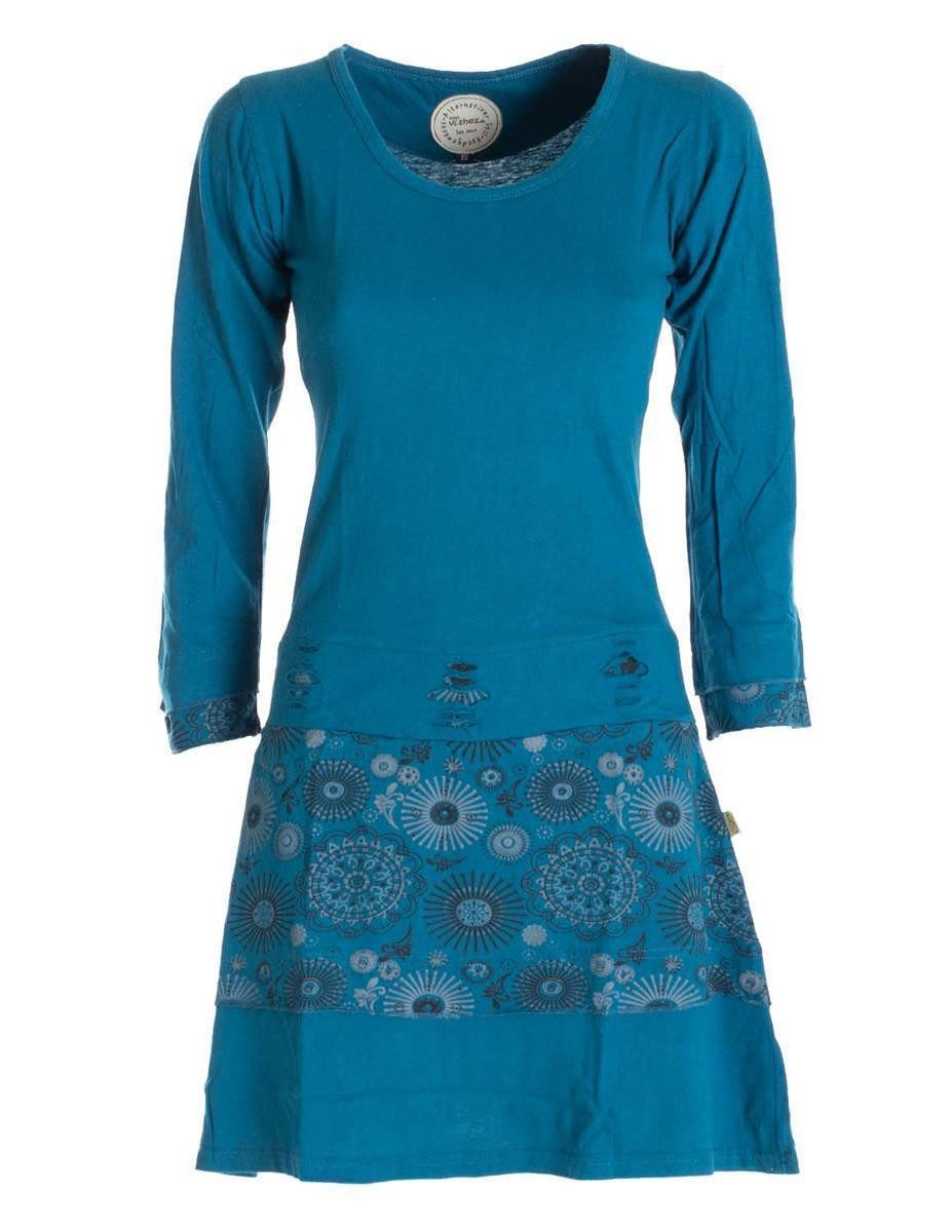 Midikleid Langarm Keid Mandala Druck Rundhals Ausschnitt