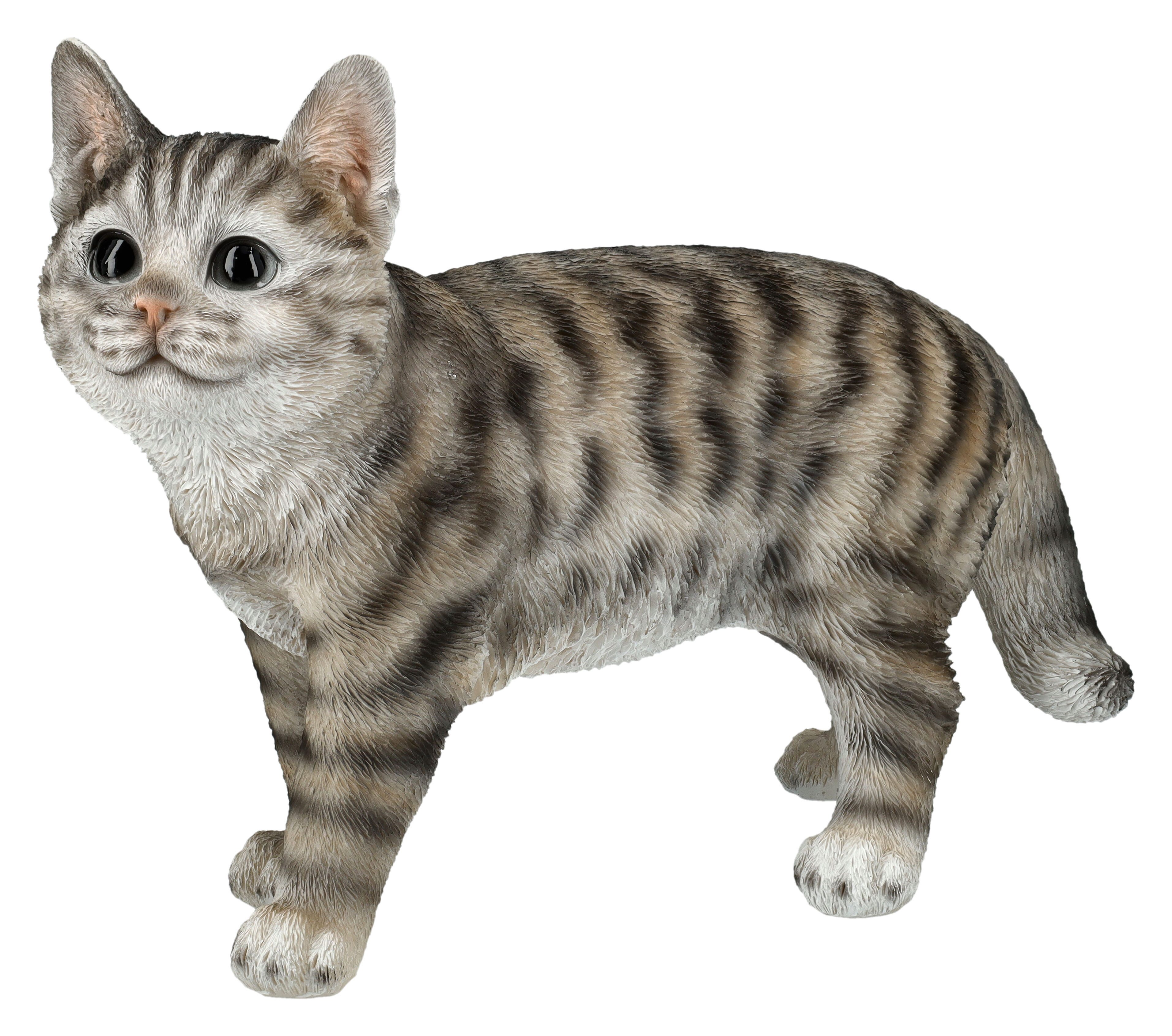 Figuren Shop GmbH Tierfigur Katzenfigur - Grau getigerte Katze - Tierfigur Kater Dekofigur