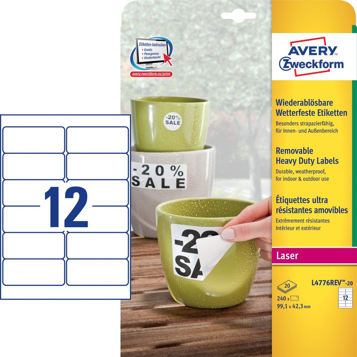 Avery Zweckform Etiketten Etiketten 99,1x42,3mm wetterfest ablösbar Laser/Copy Polyesterfolie VE