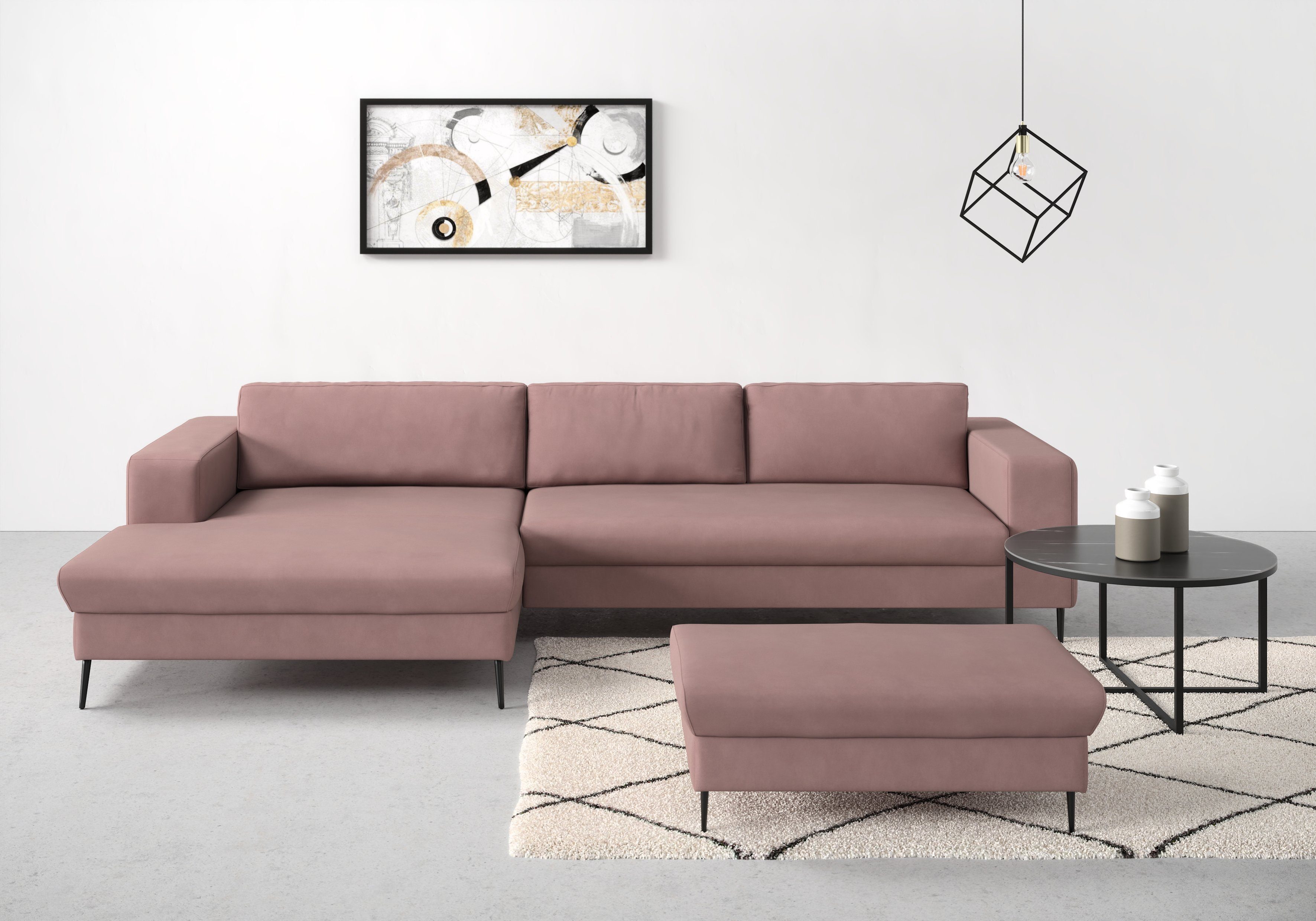 DOMO collection Ecksofa Modica, zeitlos und elegant, L-Form, Auch in Cord, Fußhöhe passend für gängige Saugroboter!