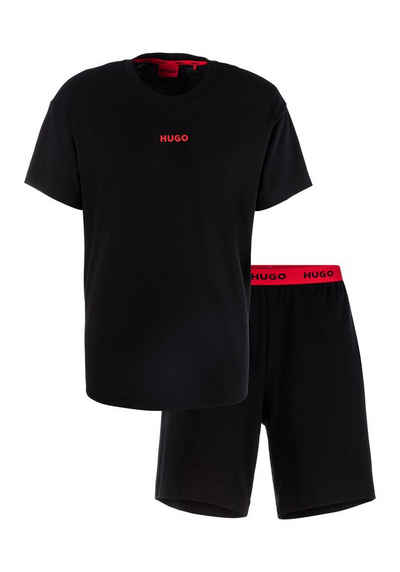 HUGO Schlafanzug Linked Short Set (Set, 2 tlg., Set bestehens aus einem T-Shirt & Shorts) mit kontrastfarbenen Logodetails