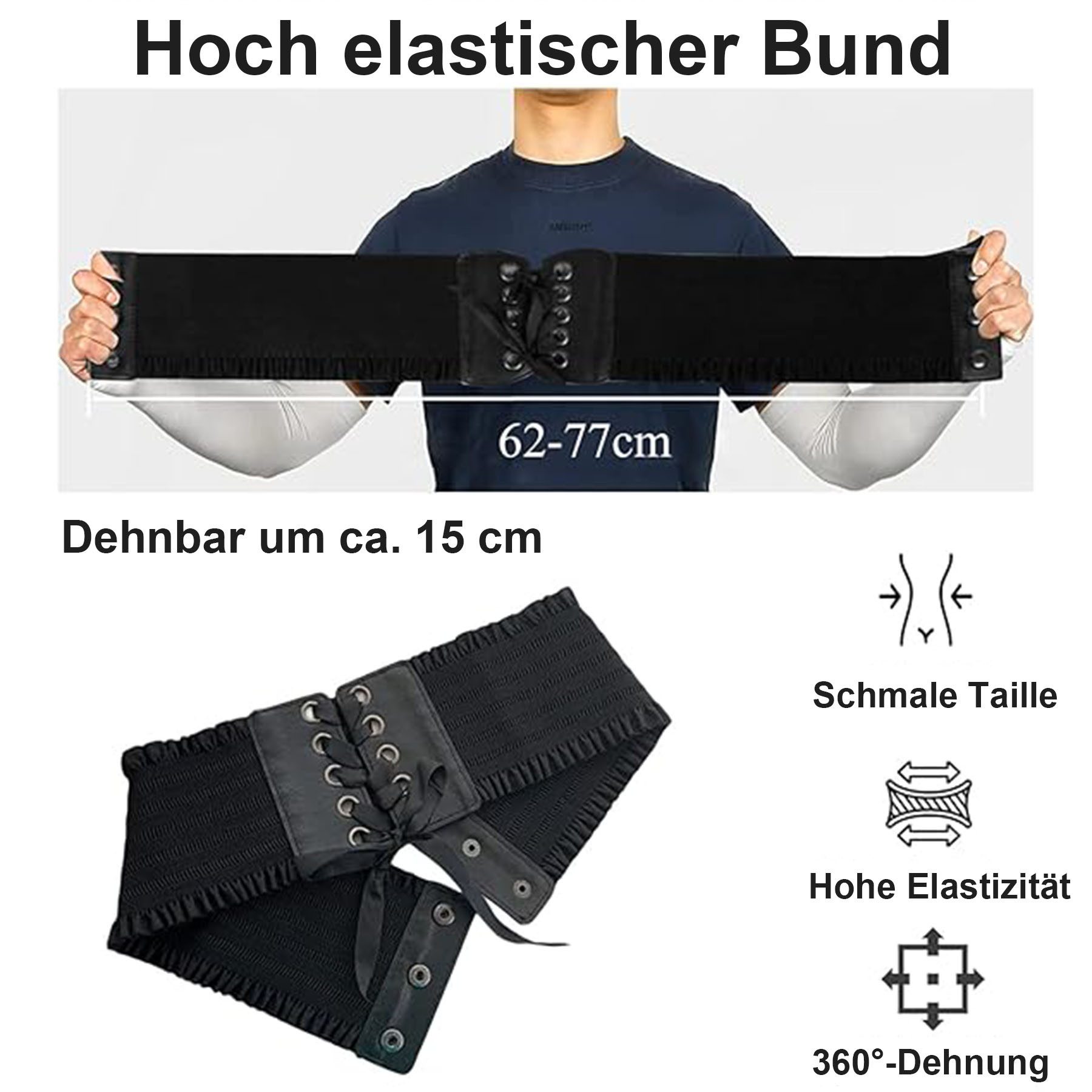 Mutig Taillengürtel 2-teiliger Satz Breite dehnbare Gürtel für Damen,Vintage Taillengürtel (Tied Schnürung Gürtel mit Schnalle,Modischer & vielseitiger Dekogürt – Bild 4 von 5