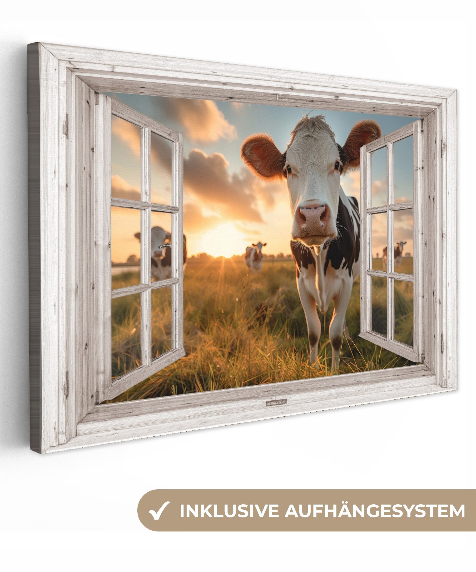 OneMillionCanvasses® Leinwandbild Aussicht - Kuh - Wiese - Natur - Tiere - günstig online kaufen