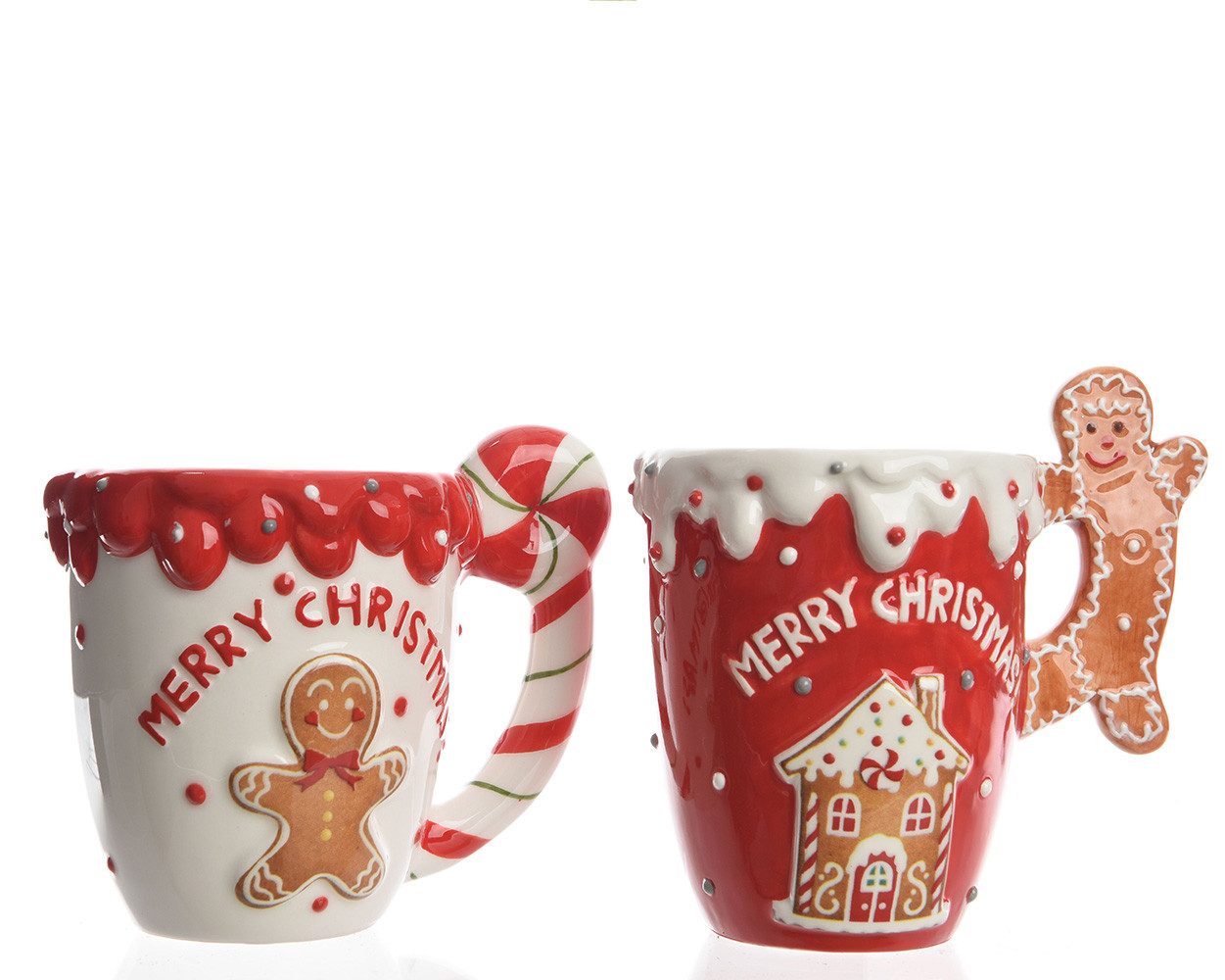 Kaemingk Tasse, Keramik, Tasse mit Lebkuchenmann Keramik 12cm rot / weiß, 1 Stück sortiert