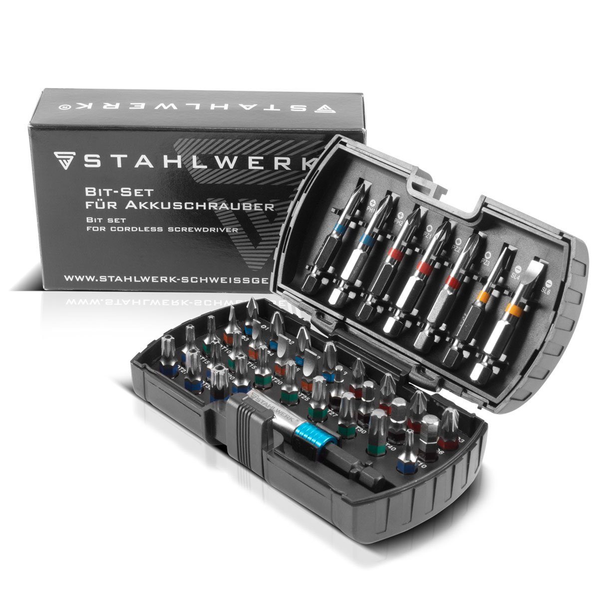 38-teiliges STAHLWERK Magnethalter, 38-St. Bit-Set Set, + Bit-Set Chrom-Vanadium