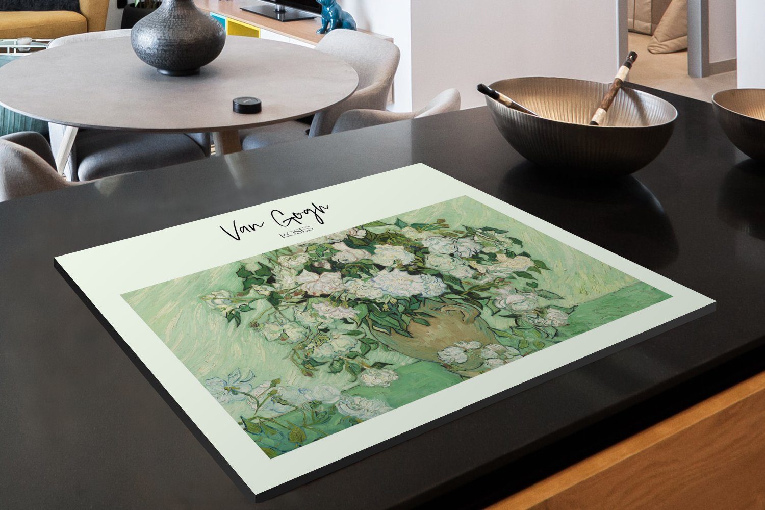 MuchoWow Herdblende-/Abdeckplatte Gemälde - (1 Vinyl, - nutzbar, Gogh, Arbeitsfläche tlg), cm, 70x52 Rosen Ceranfeldabdeckung Van Mobile