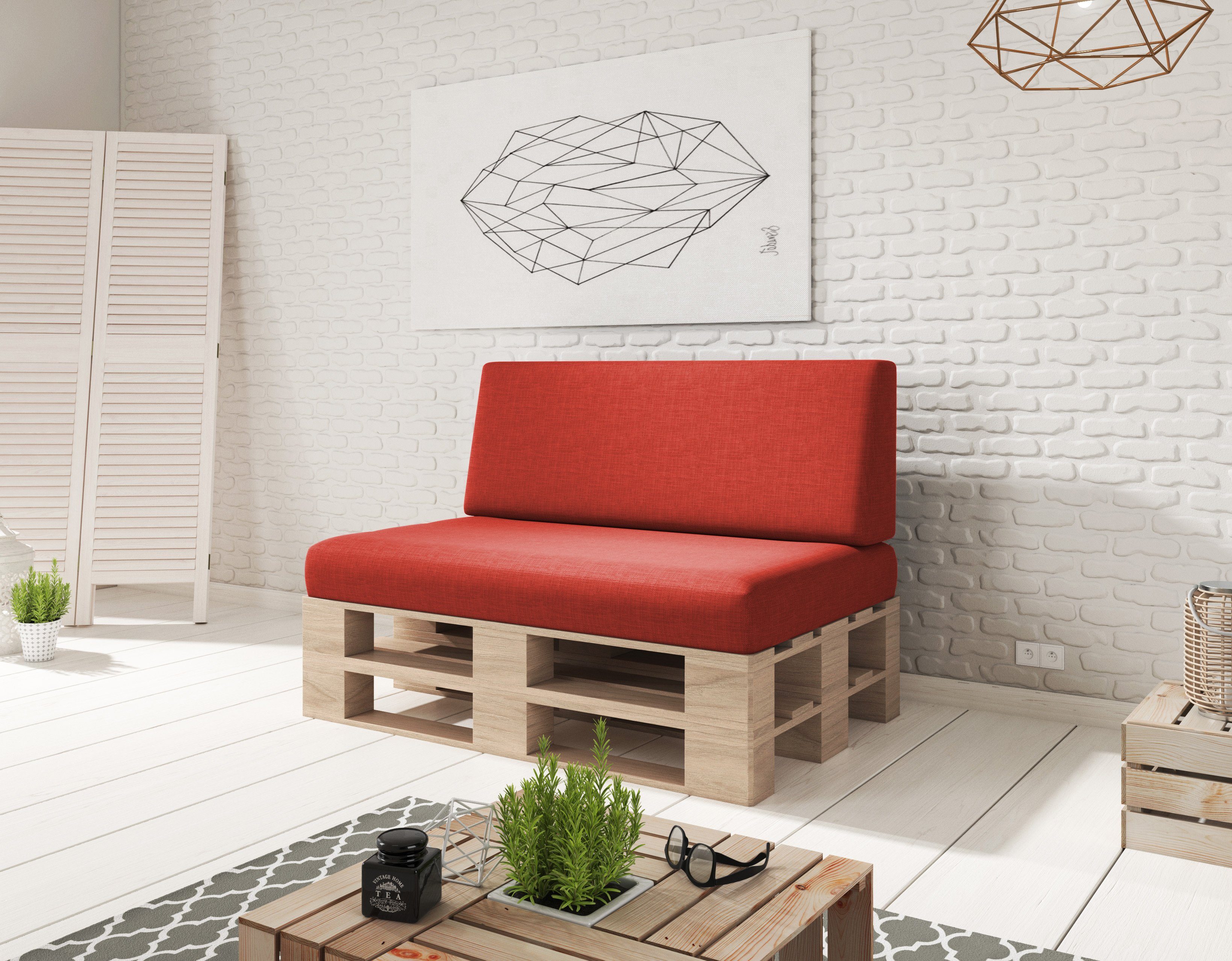 sunnypillow Sitzkissen Sitzkissen Palettenkissen abnehmbarem Rot 120x80x15cm, Bezug mit