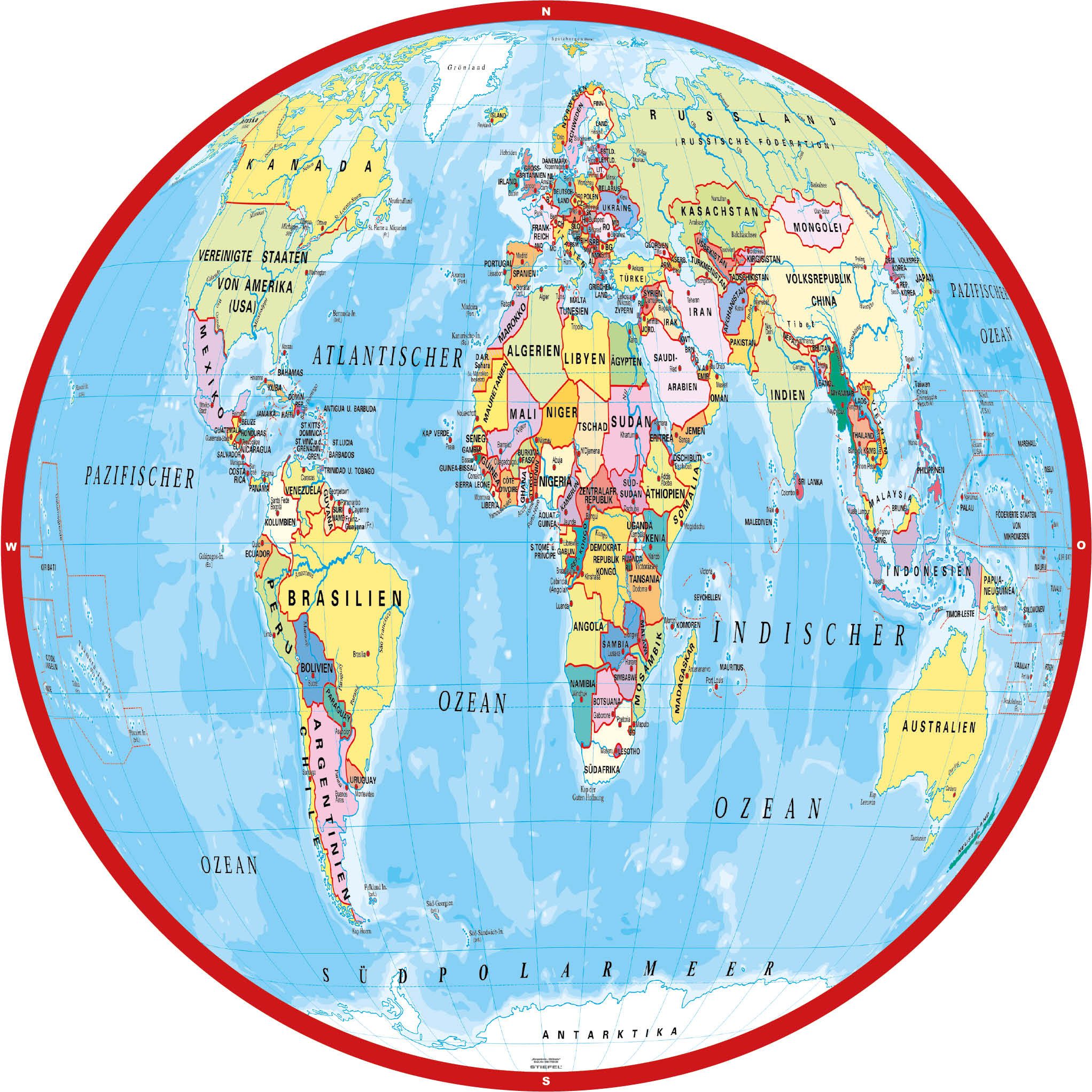 STIEFEL Tischdecke Stoffdecke "Weltkarte", ca. ⌀ 150 cm, Digitaldruck, knitterarm, farbenprächtiges Motiv