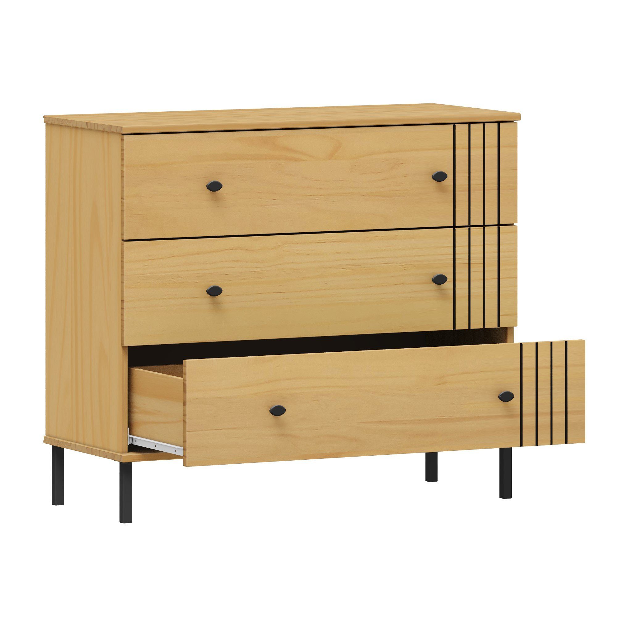 Woodroom Kommode Sevilla, Kiefer massiv eichefarbig lackiert, BxHxT 90x80x40 cm