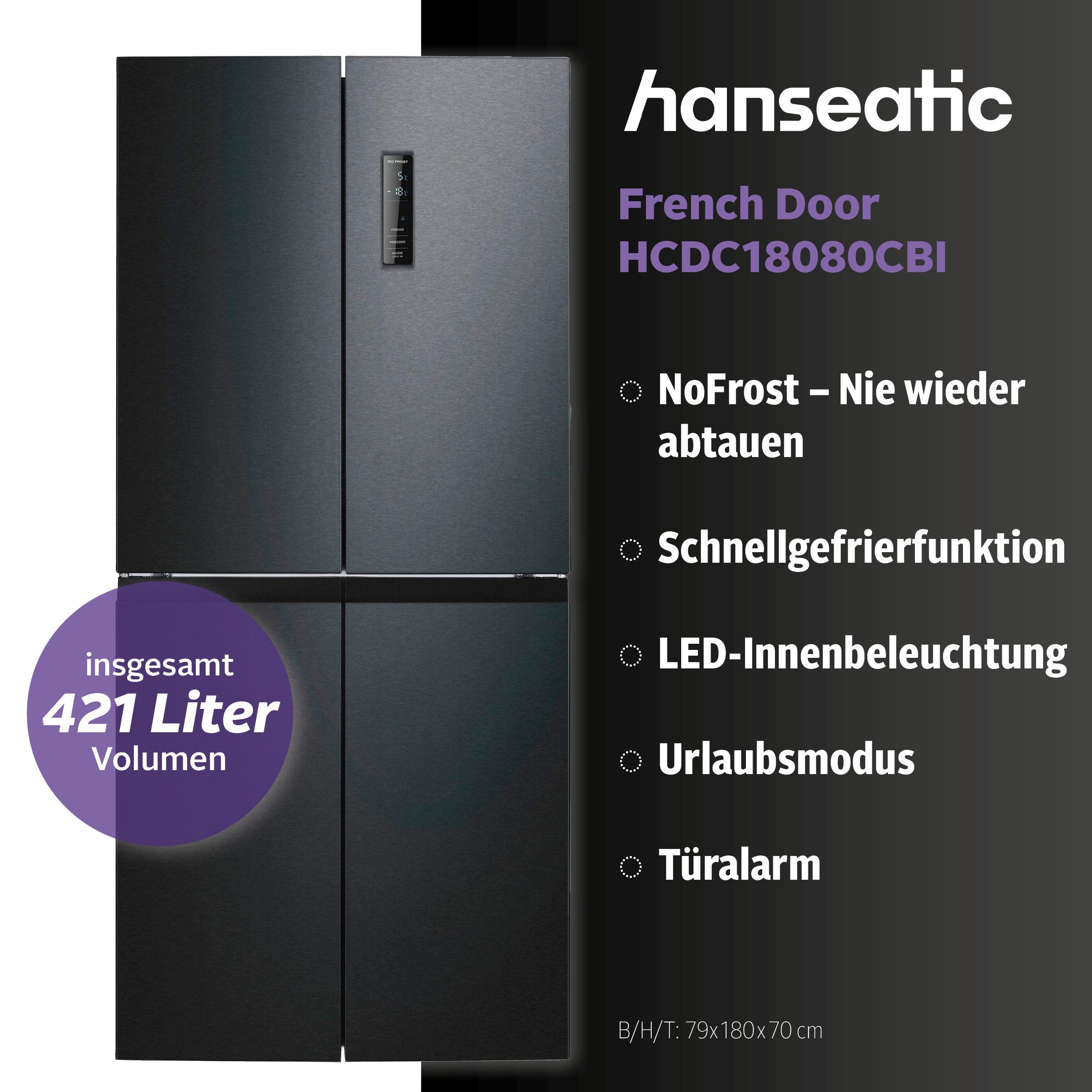 Hanseatic Multi Door HCDC18080CBI, 180 cm hoch, 79 cm breit, inkl. 3 Jahre Herstellergarantie