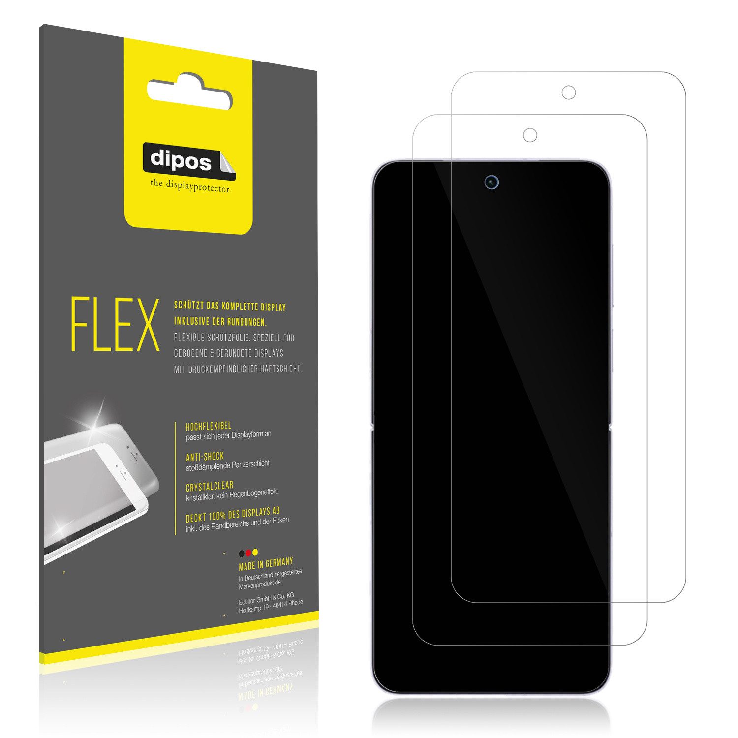 dipos Displayschutzfolie Schutzfolie für Honor Magic V Flip2 Innenseite, 2 Stück, Displayschutz Schutz Folie Made in Germany