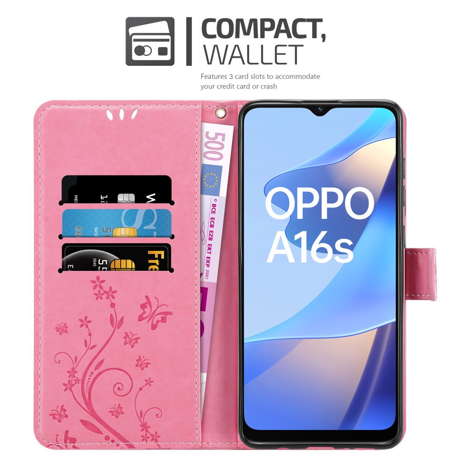 Cadorabo Handyhülle für Oppo A16s / A54s Hülle Oppo A16s / A54s, Hülle Schutzhülle Blumen Flower mit Standfunktion Kartenfach Magnet