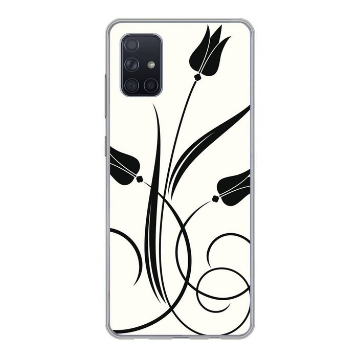 MuchoWow Handyhülle Eine Illustration von schwarzen Tulpen auf einem weißen Hintergrund Phone Case Handyhülle Samsung Galaxy A71 Silikon Schutzhülle