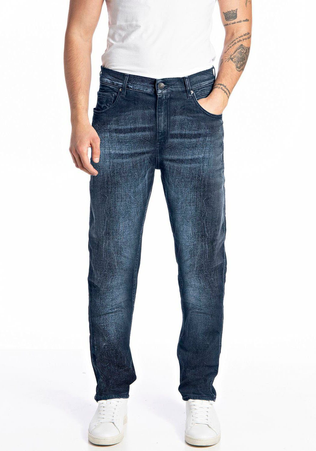 Replay Tapered-fit-Jeans SANDOT mit Abriebeffekten dark blue
