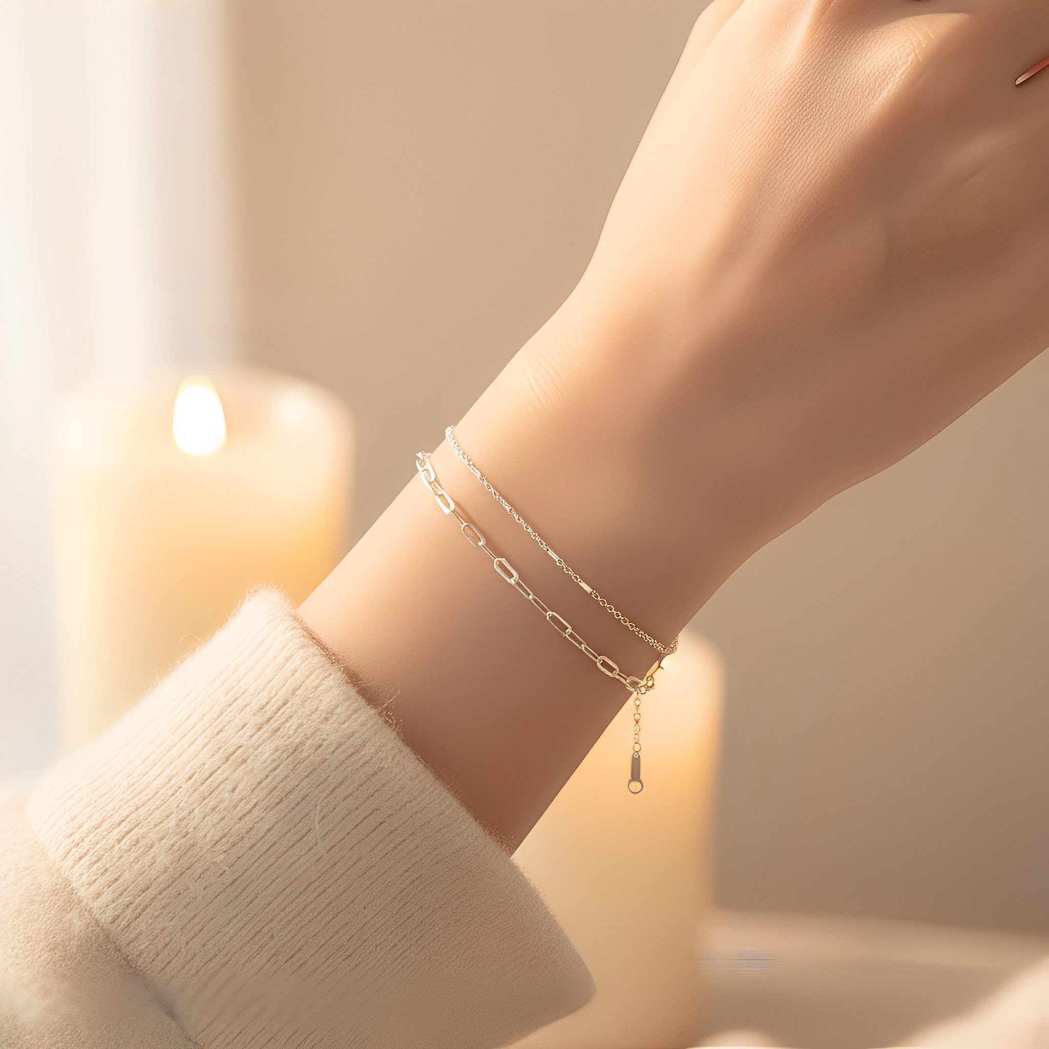 Color Design Silberarmband Zweireihiges Armband mit Gliederkette geometrisc günstig online kaufen