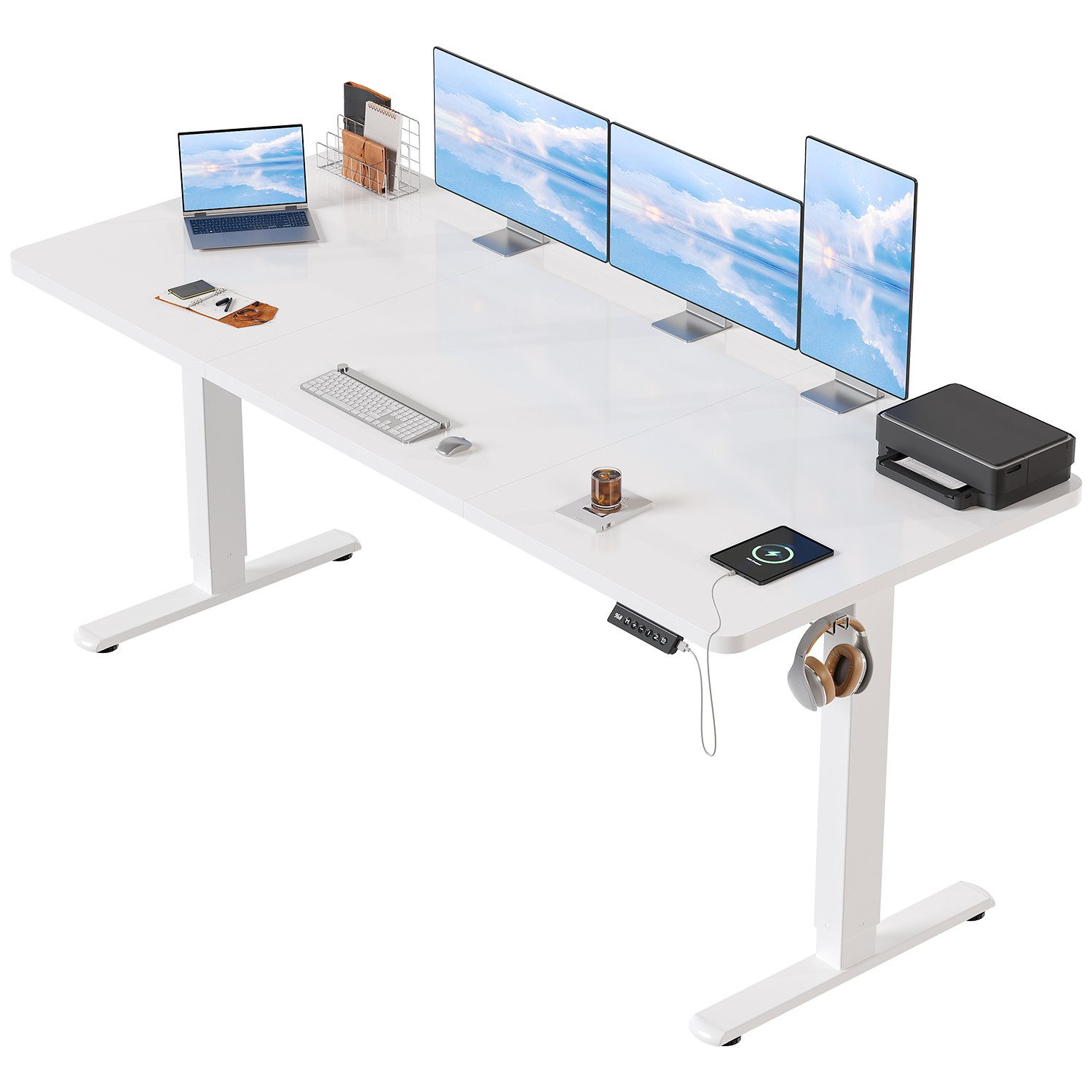 HOMALL Schreibtisch Schreibtisch Höhenverstellbarer mit Gedächtnis und Sitzerinnerung (2-lagige Hohenverstellung mit sitzender Erinnerungsfunktion und USB-Ladeanschluss)