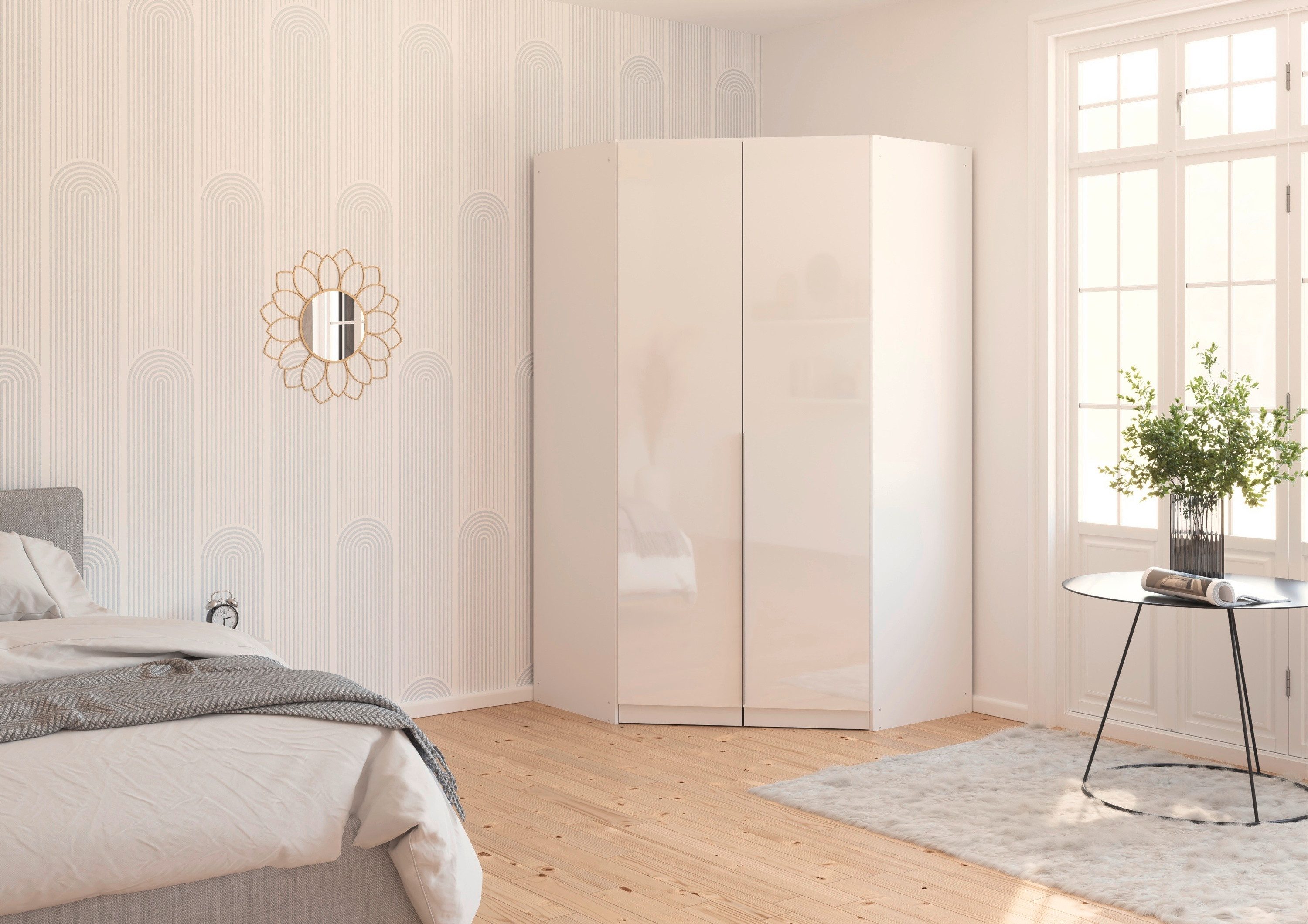 OTTO home Eckkleiderschrank Kleiderschrank Schrank Ankleidezimmer Schlafzimmer Garderobe AGORDO (in zwei Griff-Farben, Breite/Tiefe 117x117 cm, Höhen 210/229 cm) voll ausgestattet mit großzügigem Stauraum, 2 Höhen MADE IN GERMANY