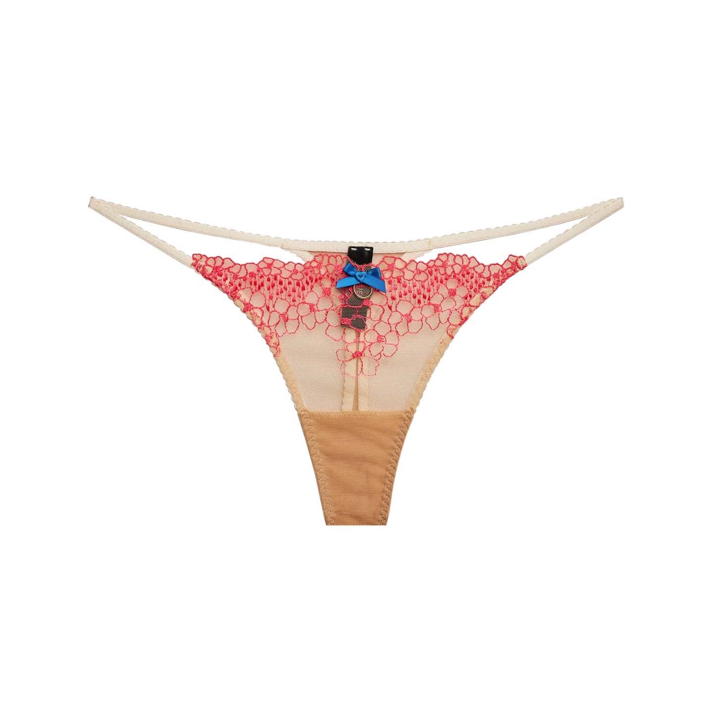 String mit knallig neon pinker Stickerei