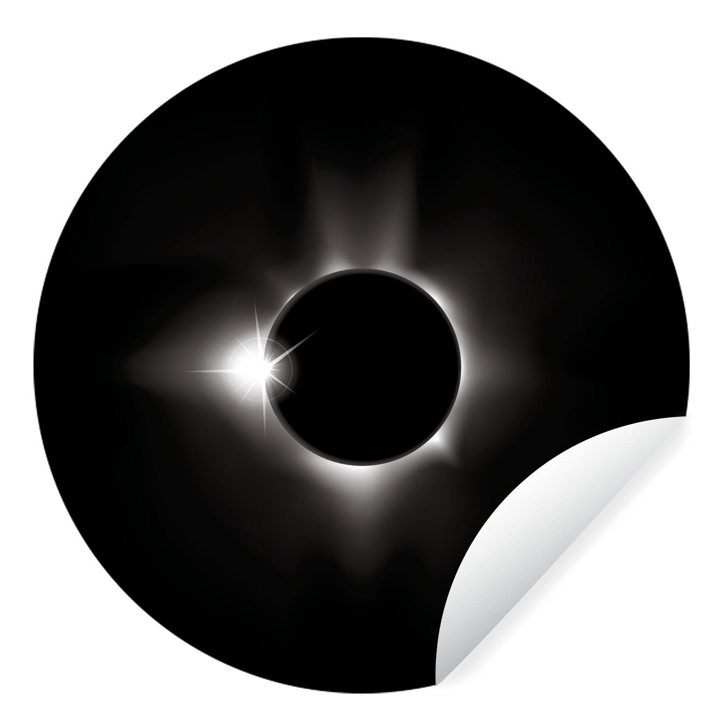 MuchoWow Wandsticker Schwarz-Weiß-Abbildung der Sonnenfinsternis (1 St), Tapetenkreis für Kinderzimmer, Tapetenaufkleber, Rund, Wohnzimmer