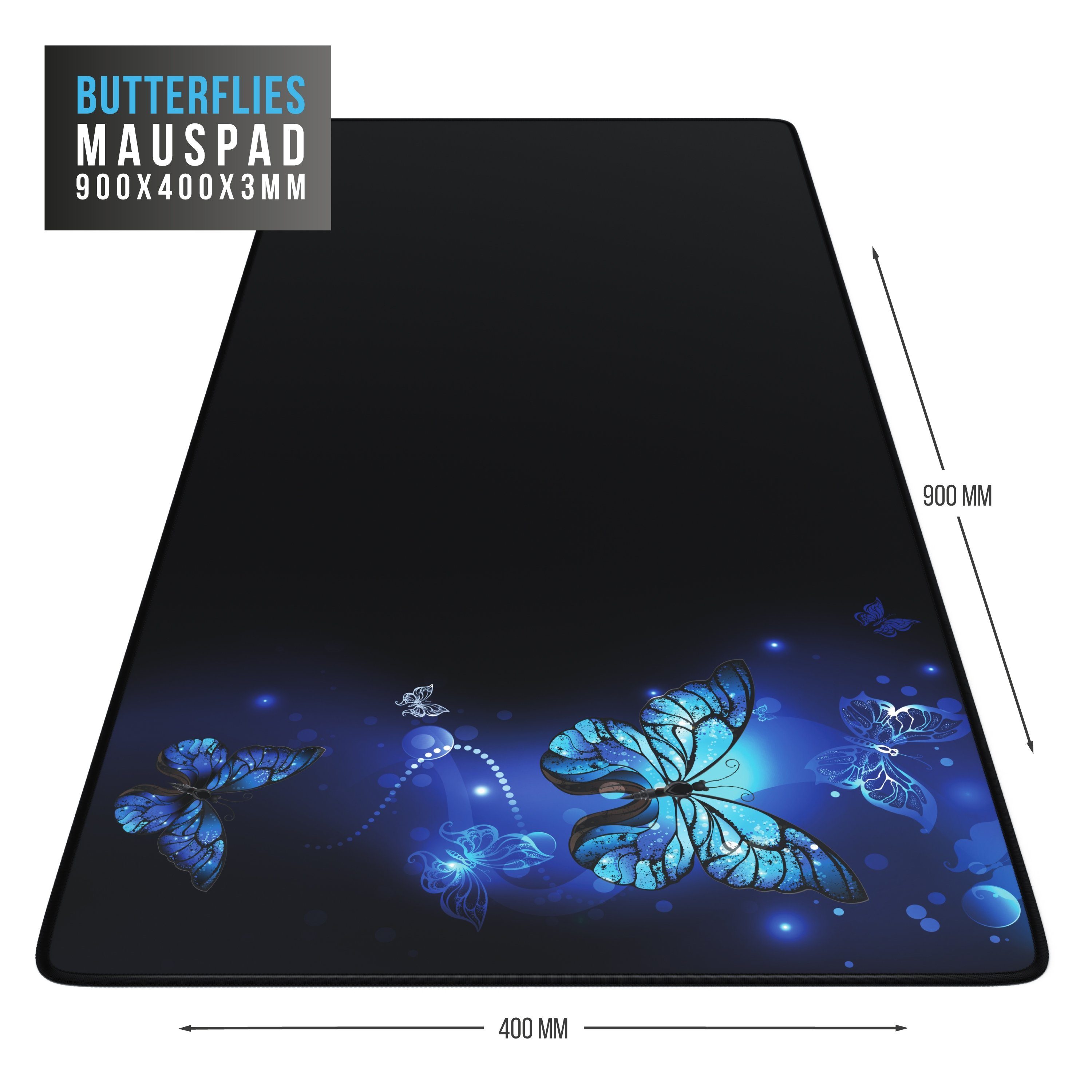 CSL Gaming Mauspad XXL Speed Mousepad 900 x 400 x 3 mm, große Tischunterlage (1-St), rutschfest, abwaschbar, Geschwindigkeit & Präzision, Schmetterlinge – Bild 3 von 5