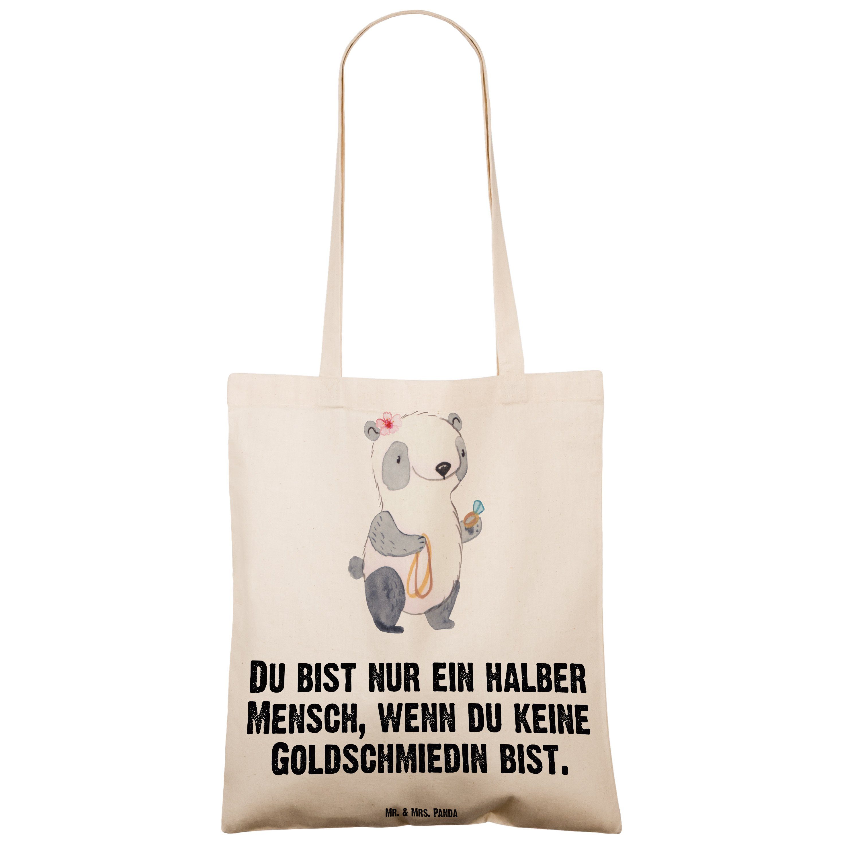 (1-tlg) Mr. Geschenk, Panda & Schm Transparent Tragetasche Mrs. mit Herz Goldschmiedin - - Einkaufstasche,