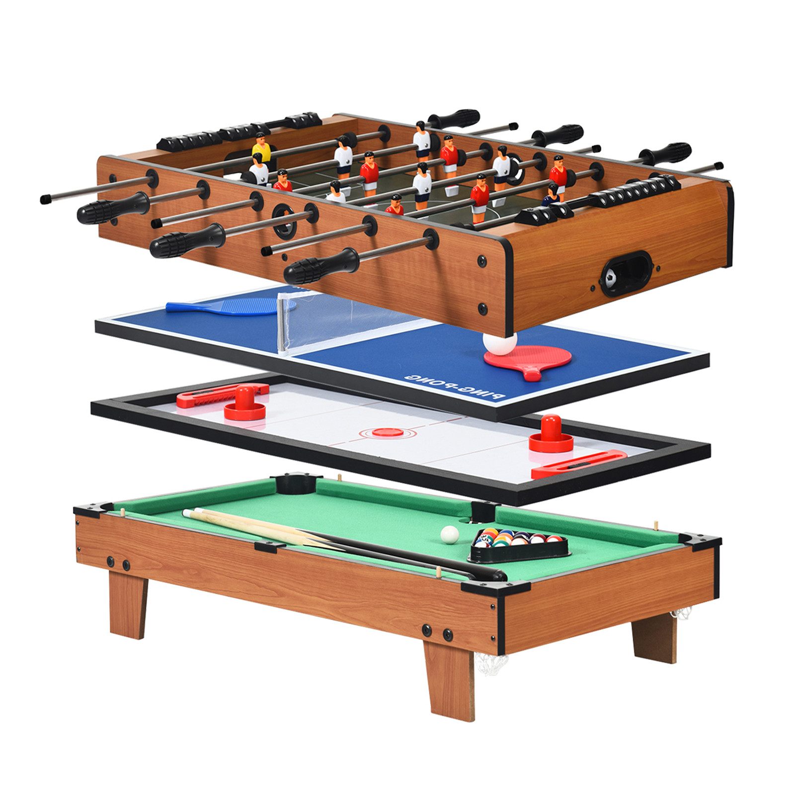 KOMFOTTEU Spieltisch, 4 IN 1 Mini Tischkicker Spieltisch, für Kinder & Erwachsene