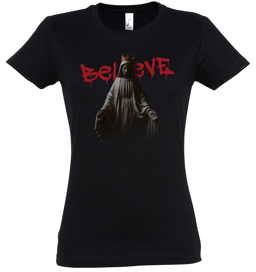 Urban Backwoods Print-Shirt Maria Believe Damen T-Shirt Gothic God Dark Gott Jesus Holy Christ (1-tlg) Christus Glaube Mutter Gottes