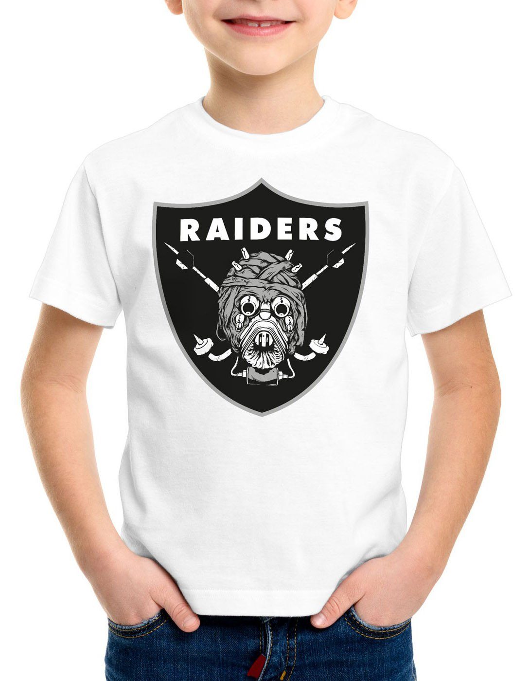 style3 Print-Shirt Kinder T-Shirt Tusken Raiders american football team tatooine weiß