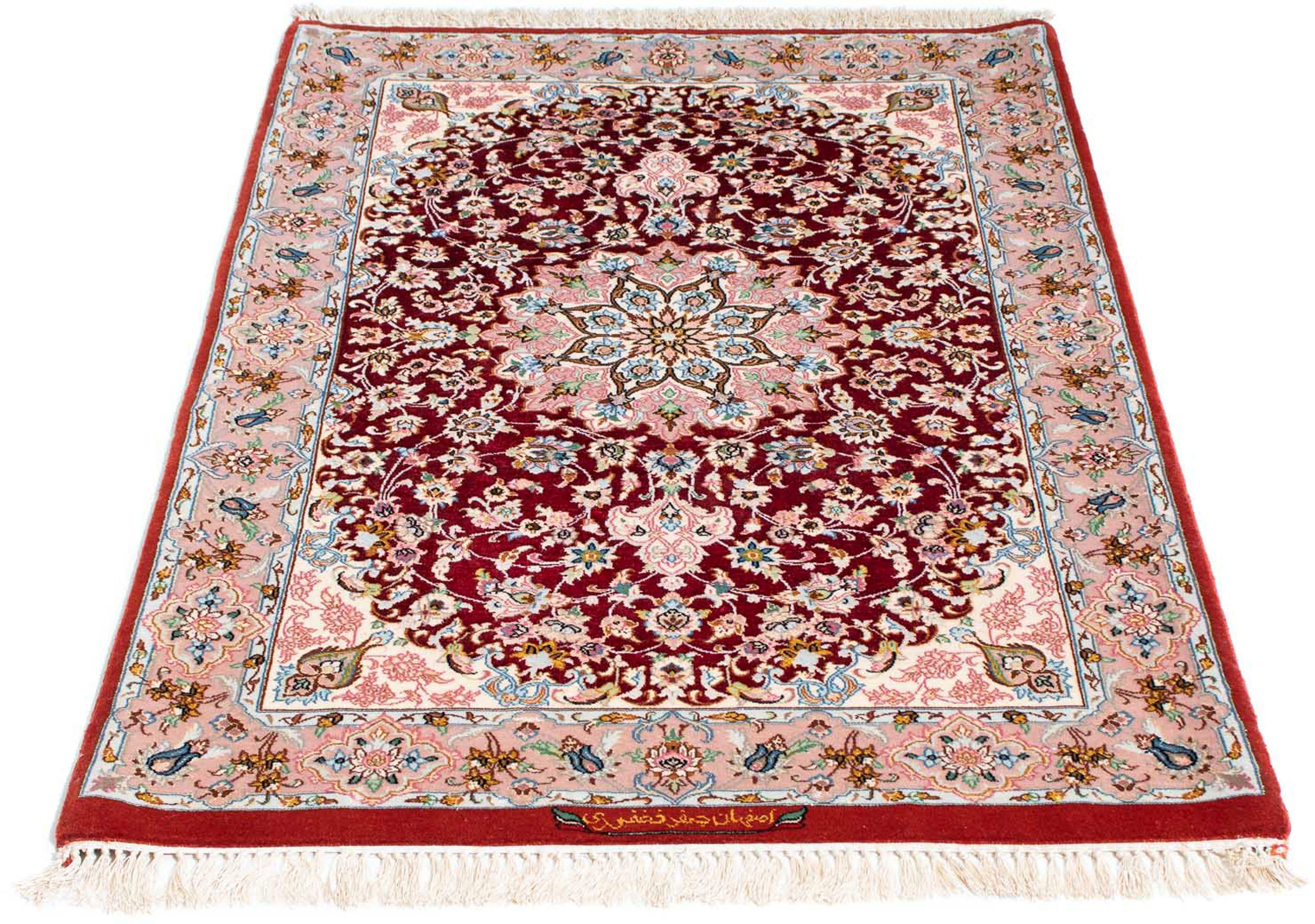Orientteppich Perser - Isfahan - Premium - 123 x 83 cm - rot, morgenland, rechteckig, Höhe: 6 mm, Wohnzimmer, Handgeknüpft, Einzelstück mit Zertifikat