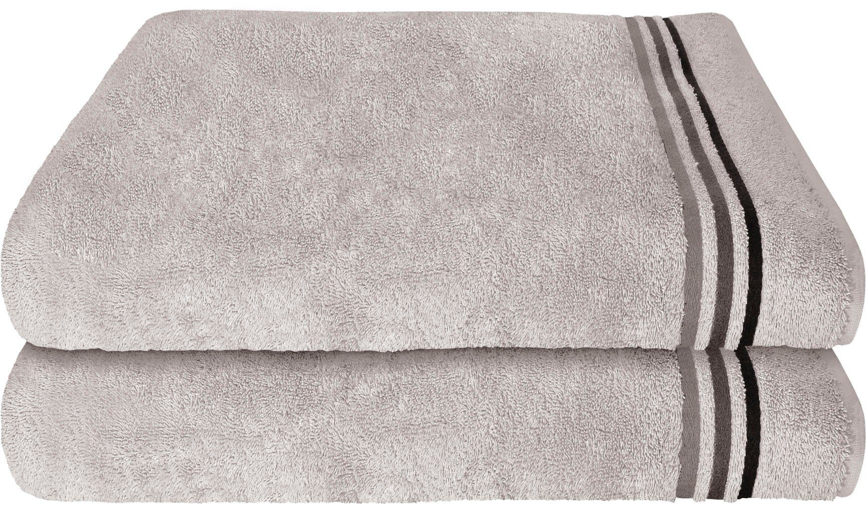 Schiesser Duschtücher Skyline Color im 2er Set aus kuschelweicher Baumwolle, Frottier (2-St), mit eleganter Streifenbordüre, MADE IN GREEN by OEKO-TEX®-zertifiziert silberfarben