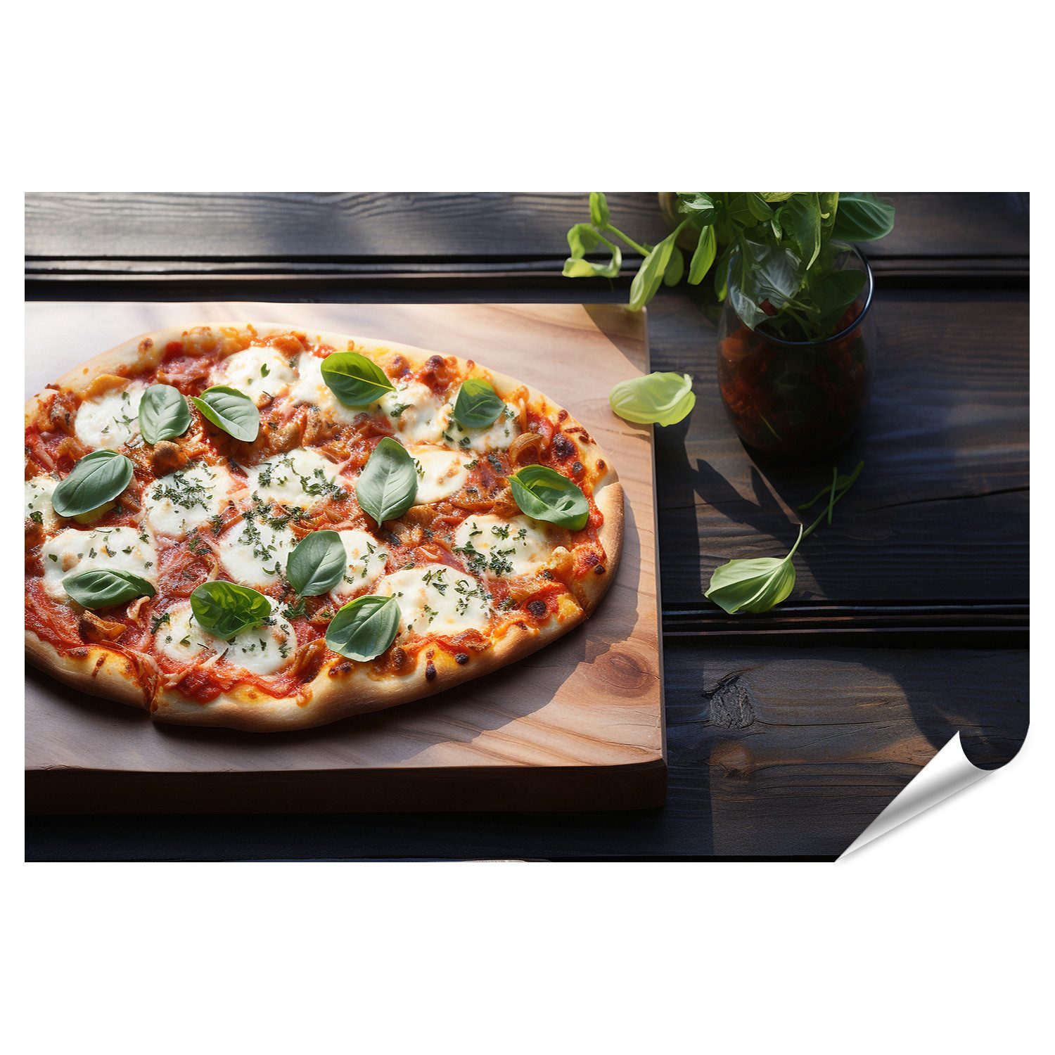 islandburner Poster Frische Gourmet Pizza Rustikalen Holztisch für Pizzeria Imbiss