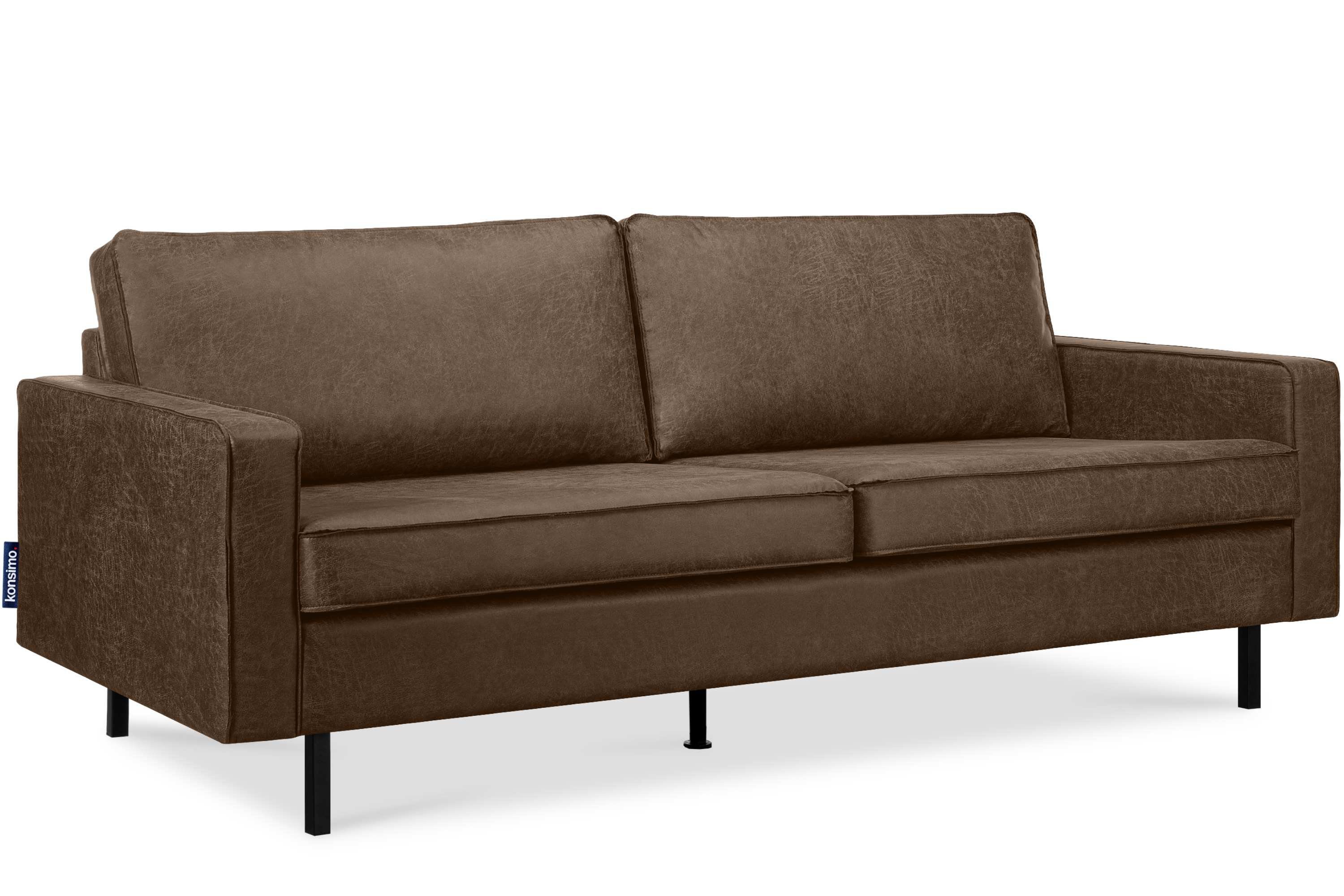 | Grundschicht: dunkelbraun 3-Sitzer Echtleder, dunkelbraun Hergestellt Dreisitzer-Sofa, auf EU Konsimo INVIA Metallfüßen, | dunkelbraun hohen in