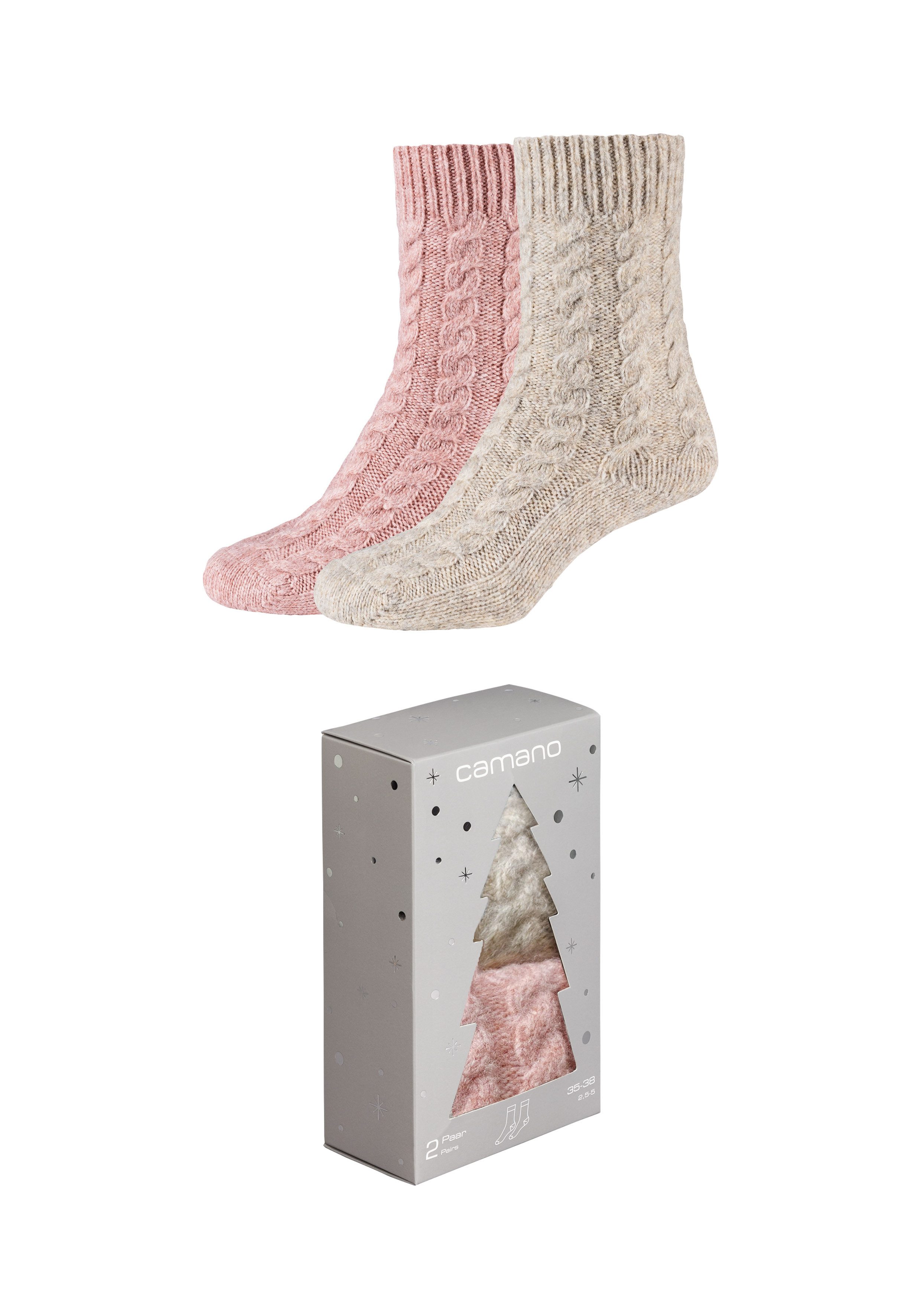 Camano Sneakersocken warm & cozy (2-Paar) mit Zopfmuster, Rippenbündchen