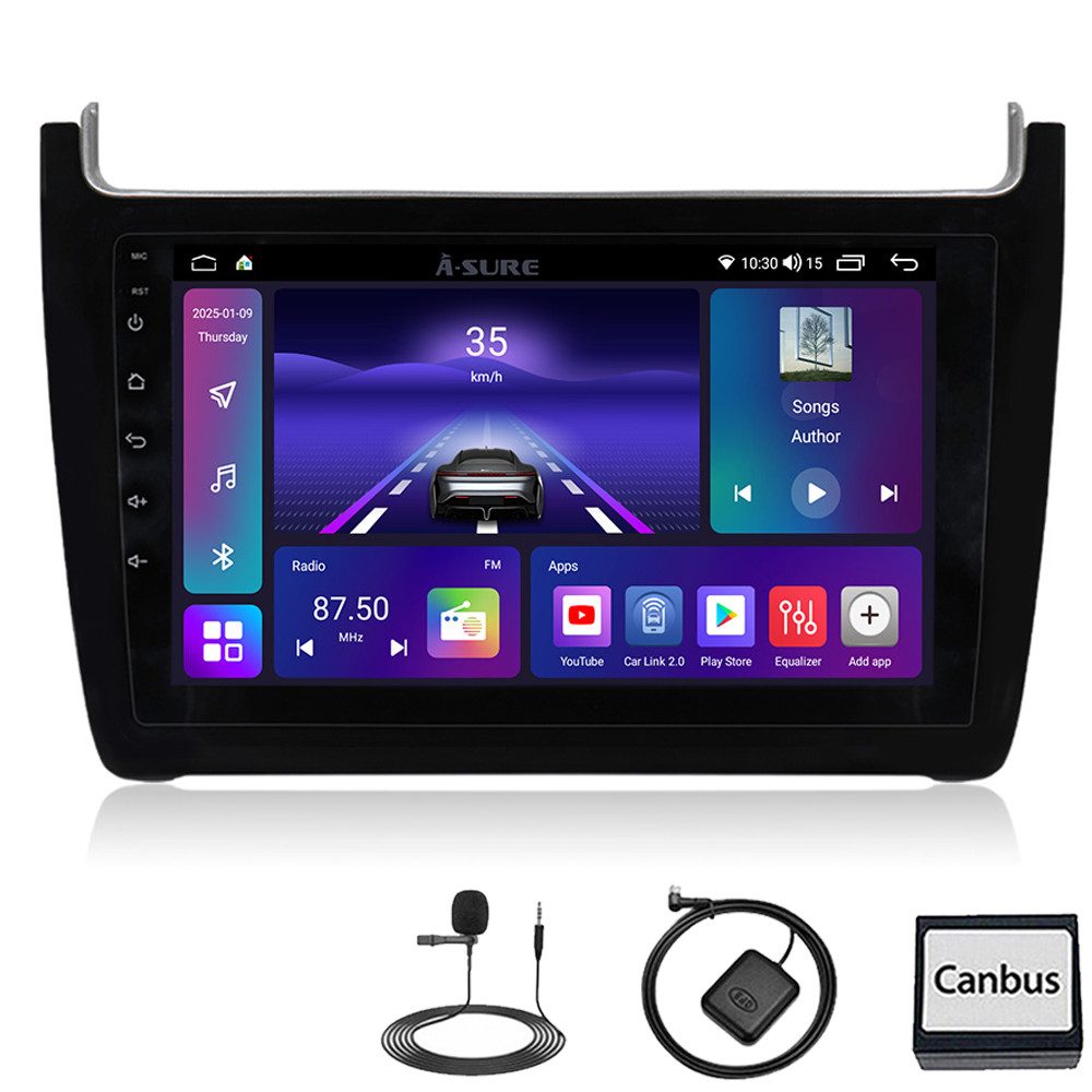 A-Sure 4+64G Android 15 Autoradio Carplay GPSNavi Für VW Polo 6R 6C 2009-2017 Autoradio (RDS, AM, FM, 1280*800 IPS Screen/8-Core CPU)