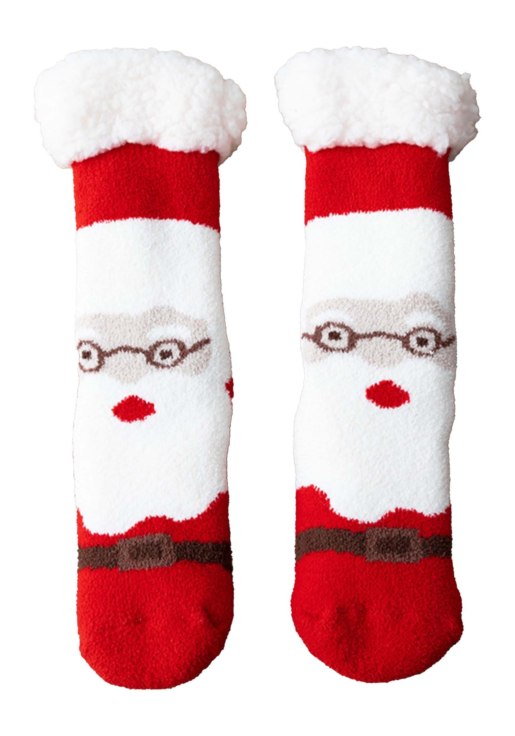 MAGICSHE ABS-Socken 1 Paar Damen ABS Socken warme Wintersocken flauschig Thermo-Socken (1-Paar, 1 pair) Nette Weihnachtssocken mit Innenfrottee Rot-Schneemann