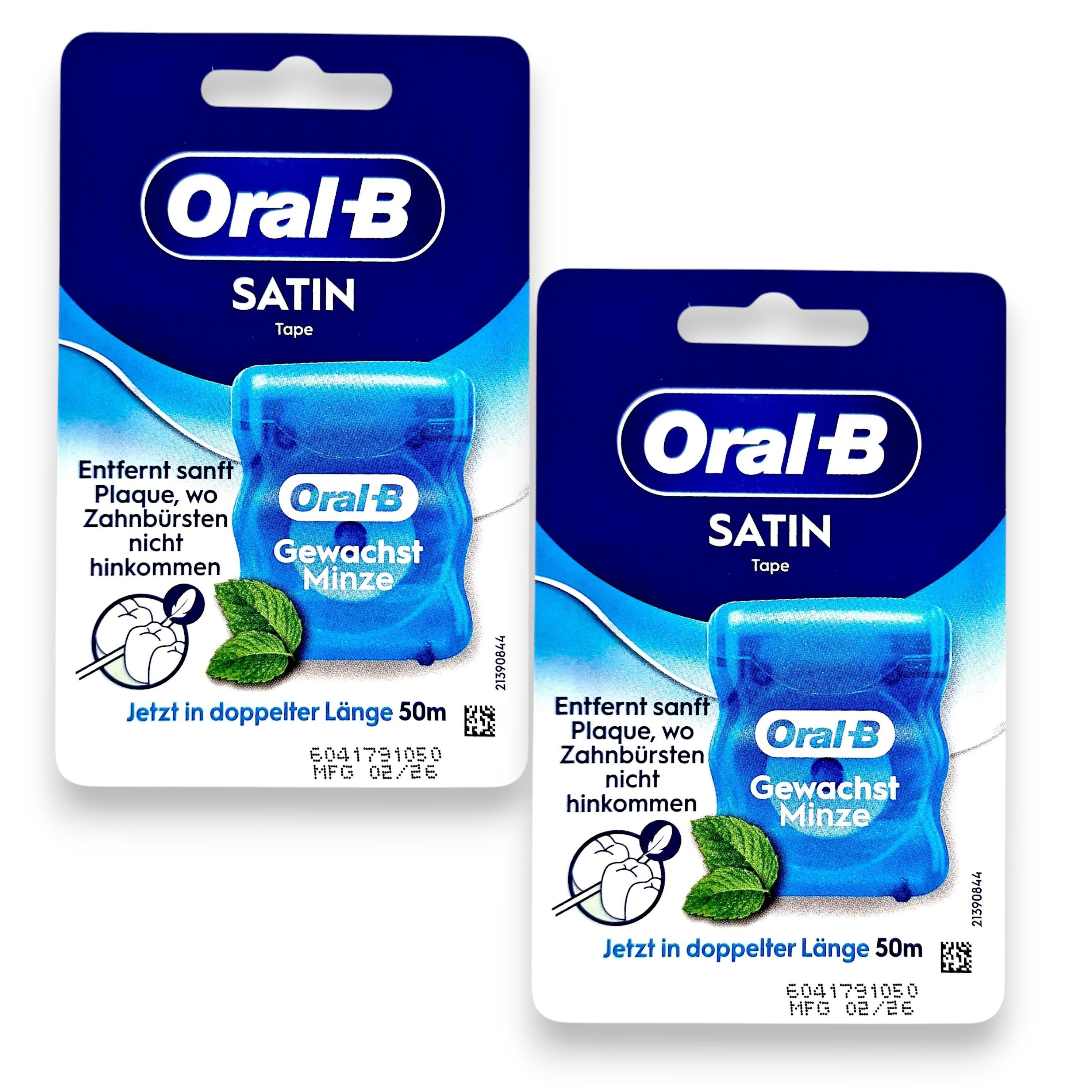 Oral-B Zahnseide 2x Oral-B SatinTape Zahnseide gewachst Minze 2x 50m, (0-St)