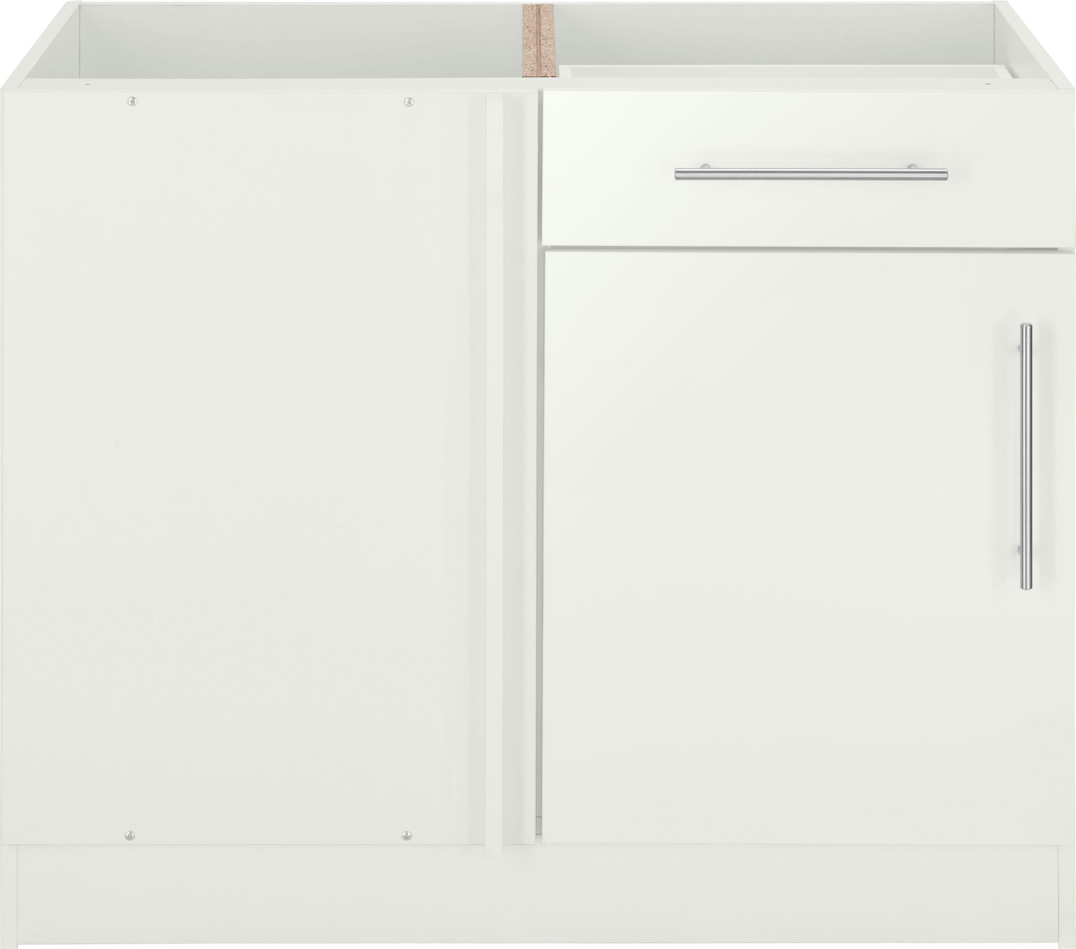 wiho Küchen Eckunterschrank Cali 100 cm breit, Planungsmaß 110 cm, ohne Arbeitsplatte Front: Weiß Glanz, Korpus: weiß | Weiß