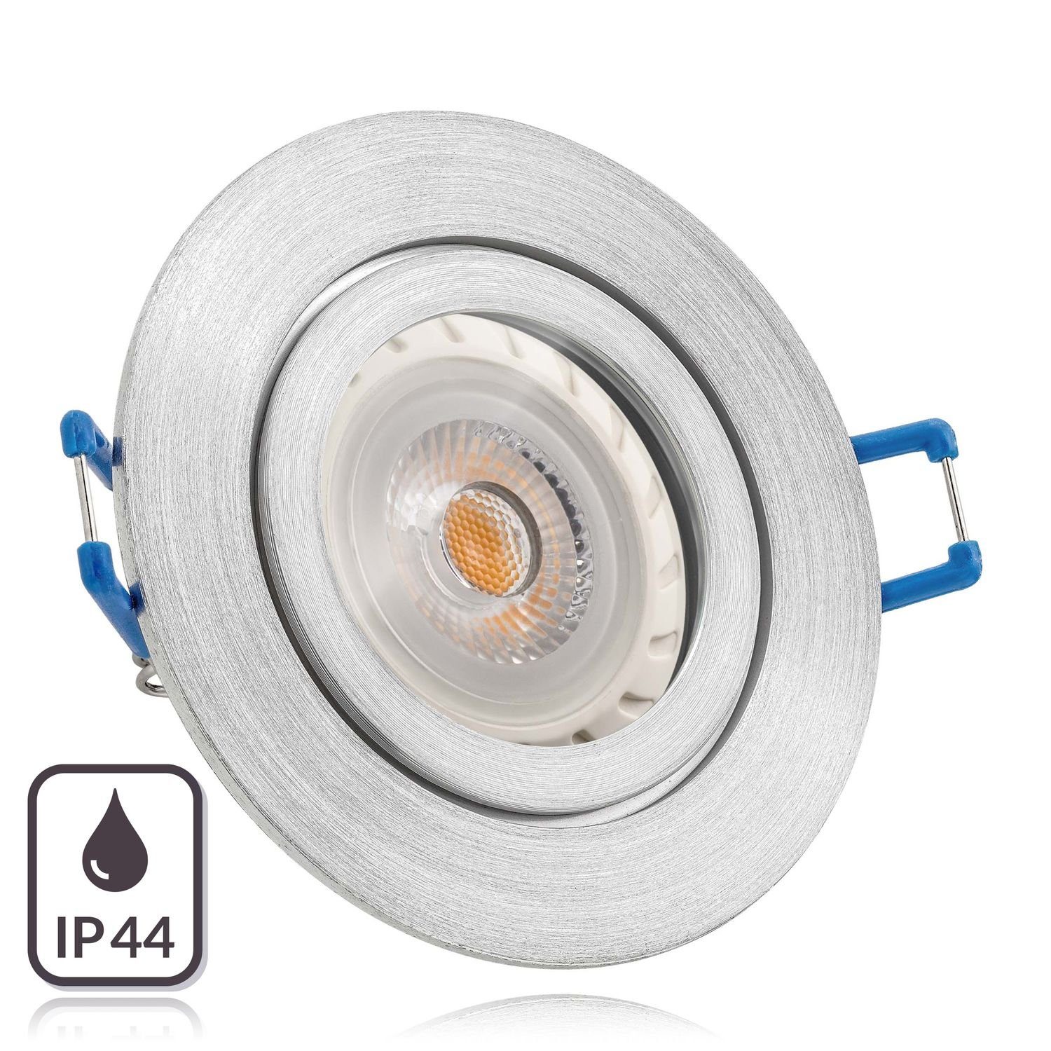 LEDANDO LED Einbaustrahler IP44 LED Einbaustrahler Set Aluminium natur mit LED GU10 Markenstrahle