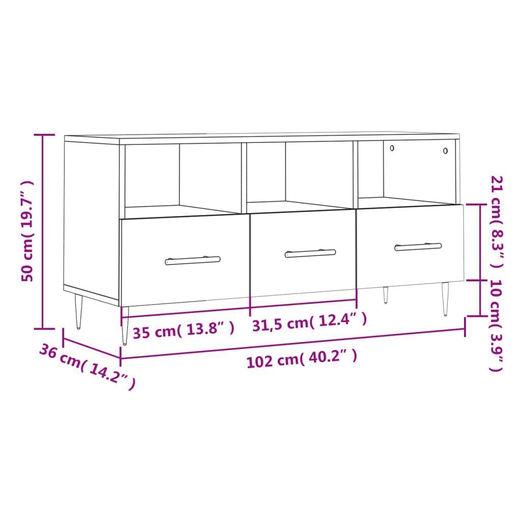 Eiche cm Braune Braun Eichen-Optik Holzwerkstoff TV-Schrank TV-Schrank 102x36x50 (1-St) vidaXL