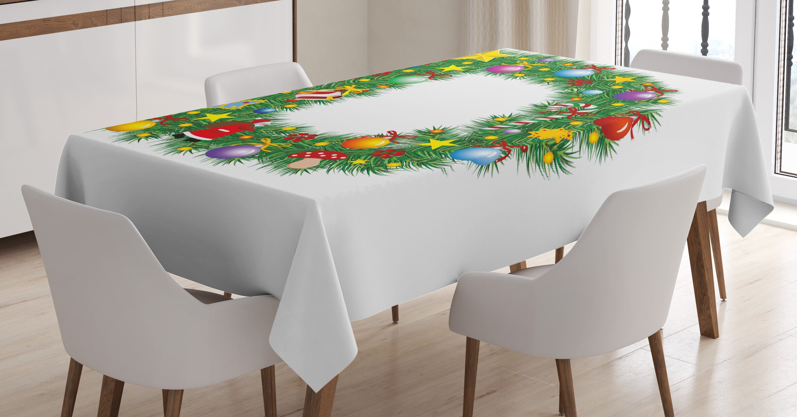 Abakuhaus Tischdecke Farbfest Waschbar Für den Außen Bereich geeignet Klare Farben, Buchstabe D Happy Christmas Pine