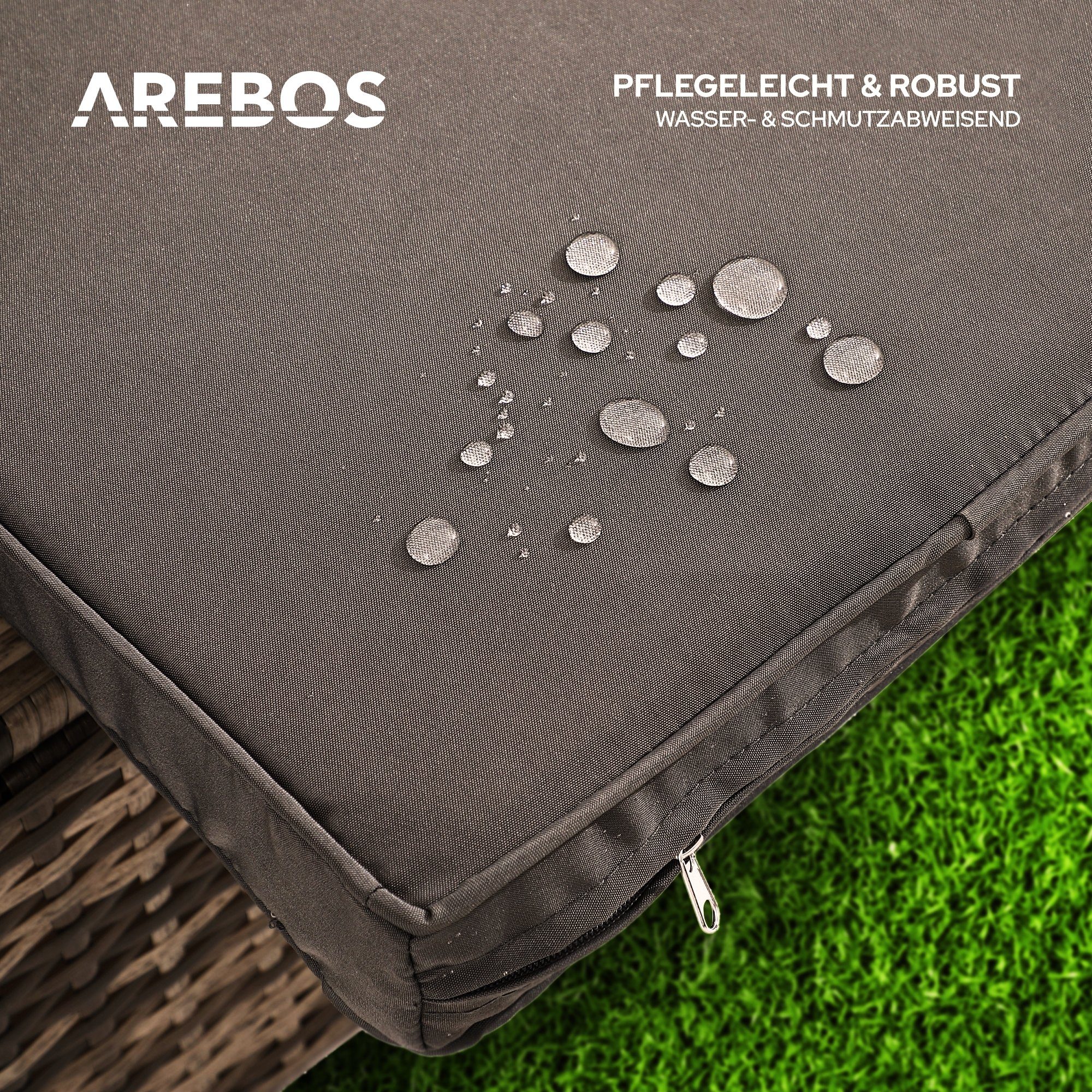 Arebos Hocker Sitz, Ablage In- & Outdoor geeignet inkl. Sitzkissen Polyrattan, Leichtes, witterungsbeständiges, rostfreies Aluminiumgestell