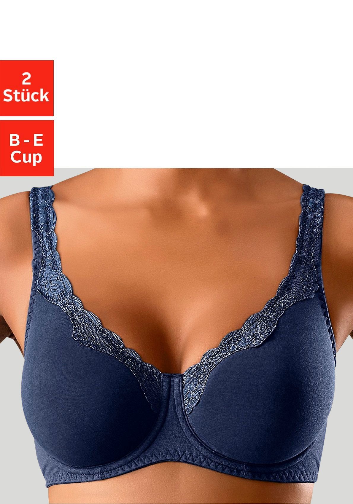 petite fleur Bügel-BH (Packung, 2 Stück) aus Baumwolle mit Spitzenkante und breiteren Trägern. € 36,99, (€ 18,50 pro 1 Stk).