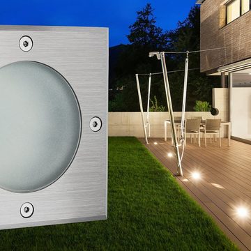 SSC-LUXon LED Gartenstrahler LED Bodeneinbaustrahler MADON quadratisch Optik Edelstahl gebuerstet, Warmweiß