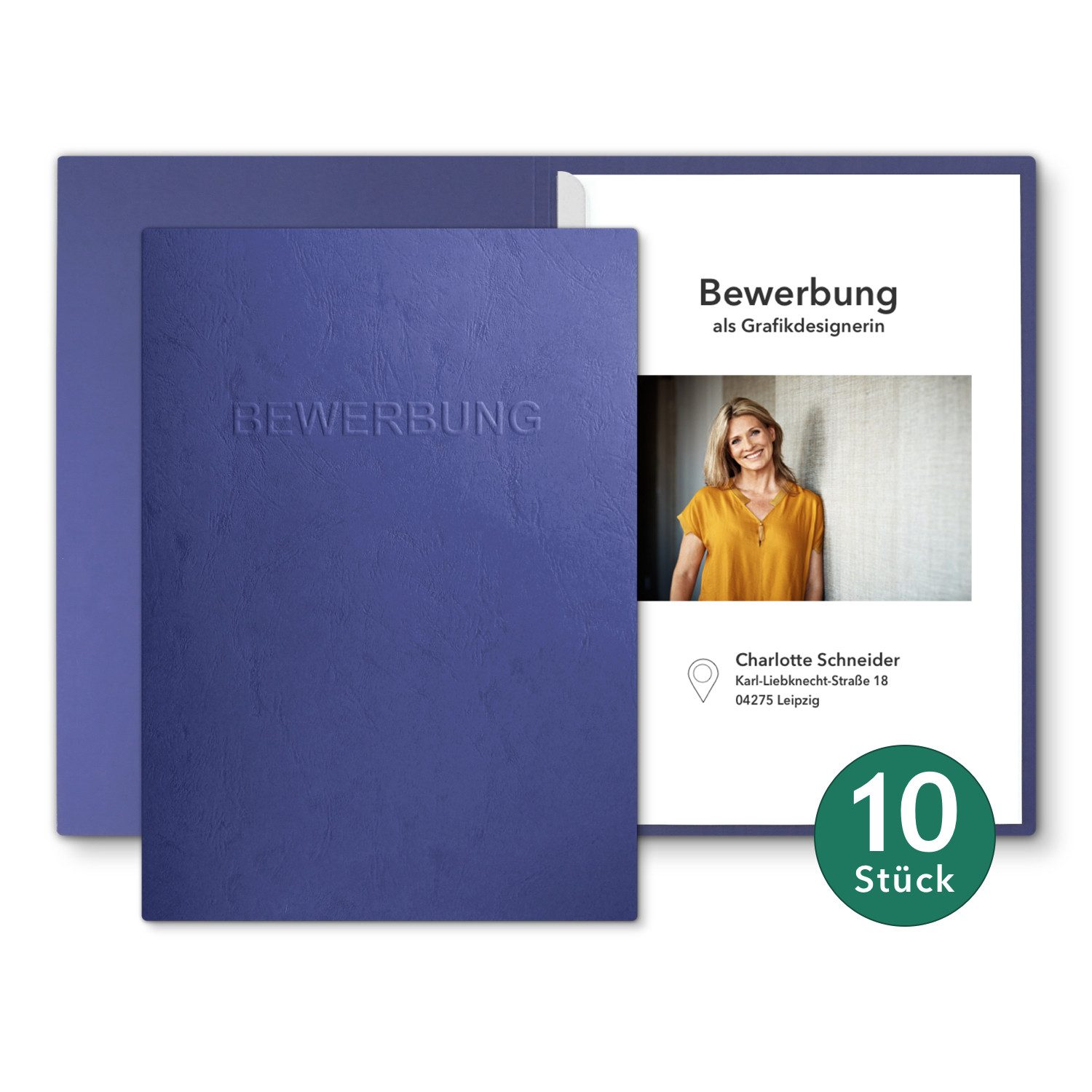 STRATAG Bewerbungsmappe in feinster Lederstruktur - 10 Stück 1-teilig mit 1 Klemmschiene (Set, 10-St., mit hochwertiger Relief-Prägung BEWERBUNG), direkt vom Hersteller STRATAG - handgefertigt in Deutschland