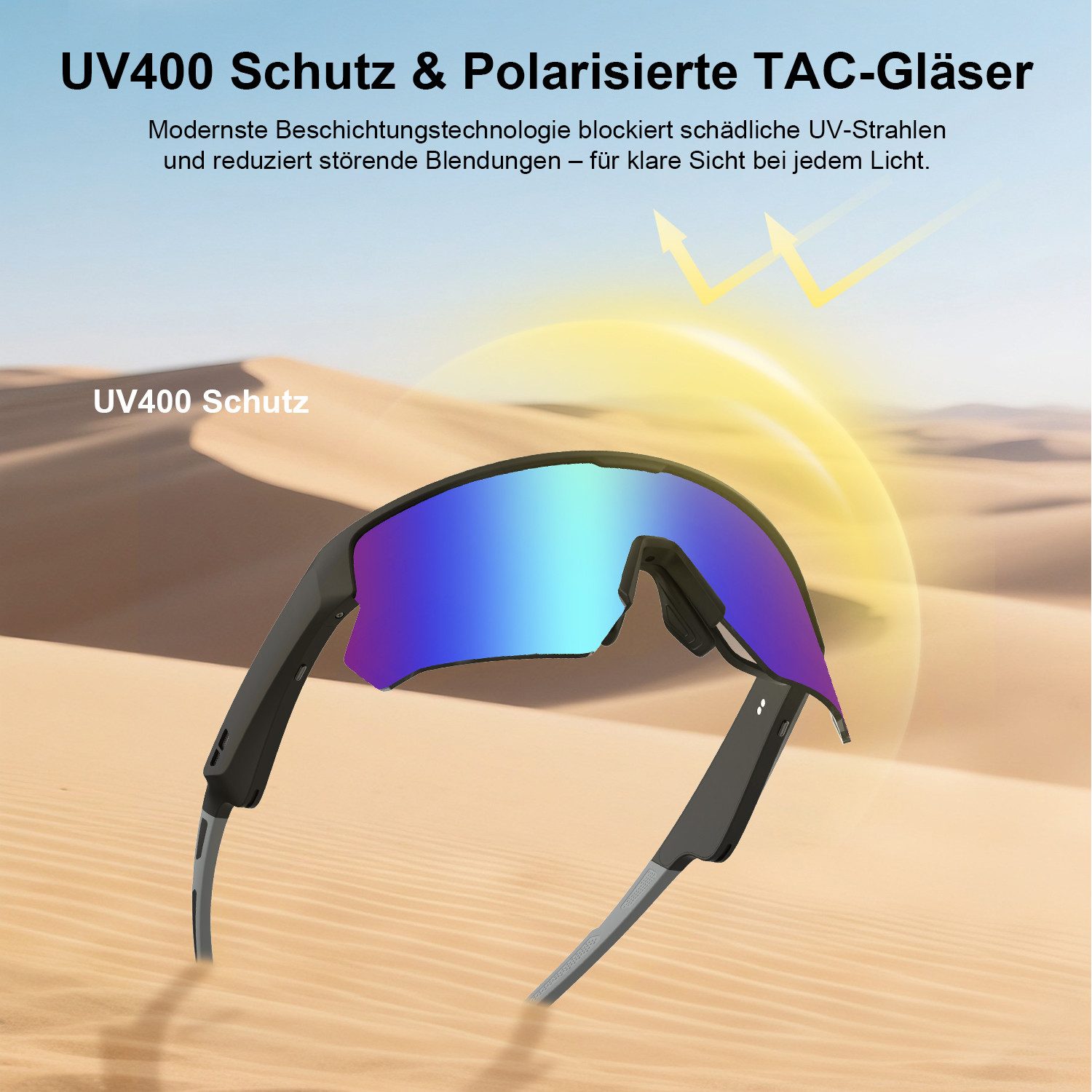 blackview Sonnenbrille Smart Fahrradbrille, UV400 Polarisierte Gläser, Open-Ear Audio,6H Akku (Set, 1-St) Bluetooth 5.3 & Geräuschunterdrückung, Automatischer Sensor,UV-Schutz